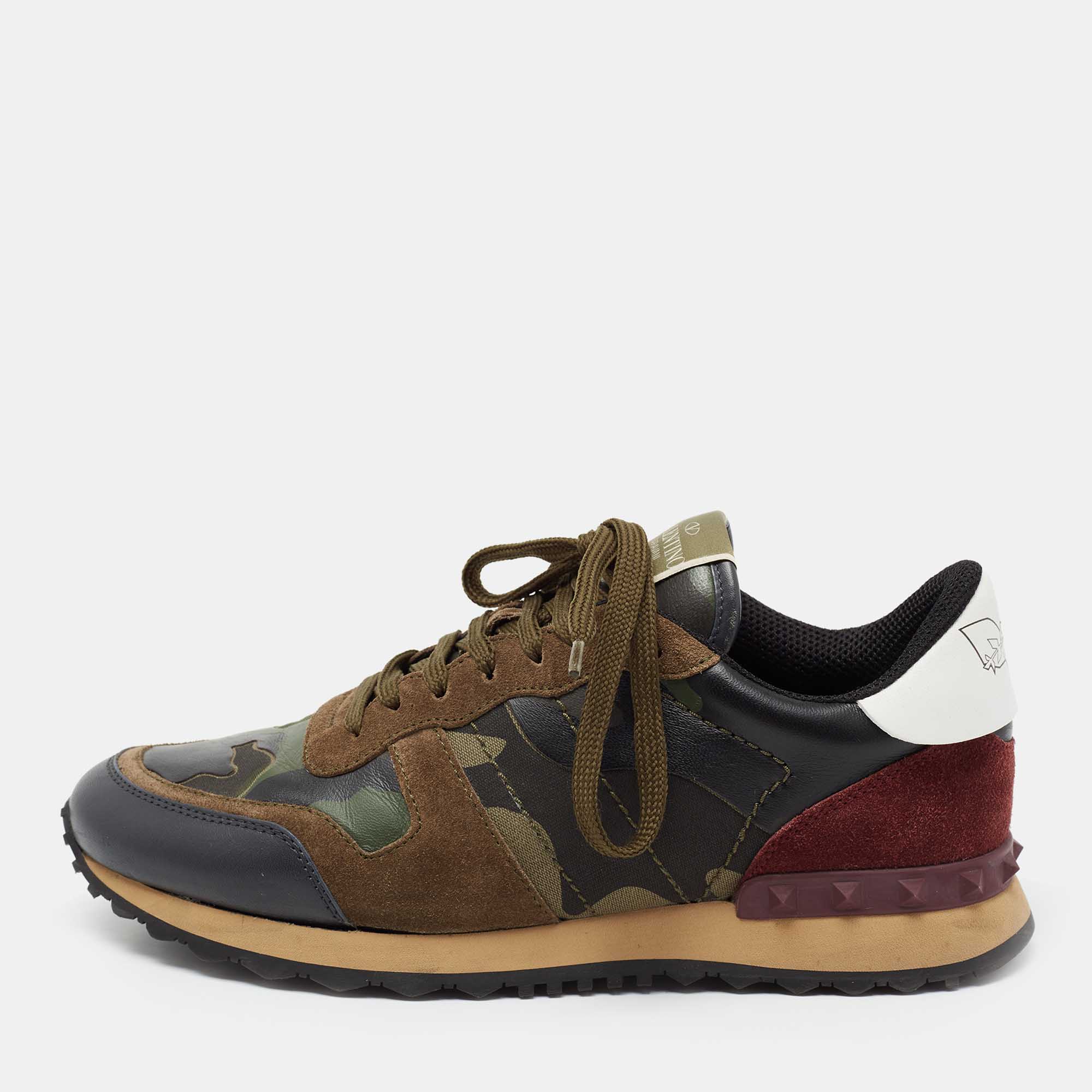 Valentino Multicolor Camouflage Print Canvas, Leather and Suede Rockrunner Low-Top Sneakers Size 40