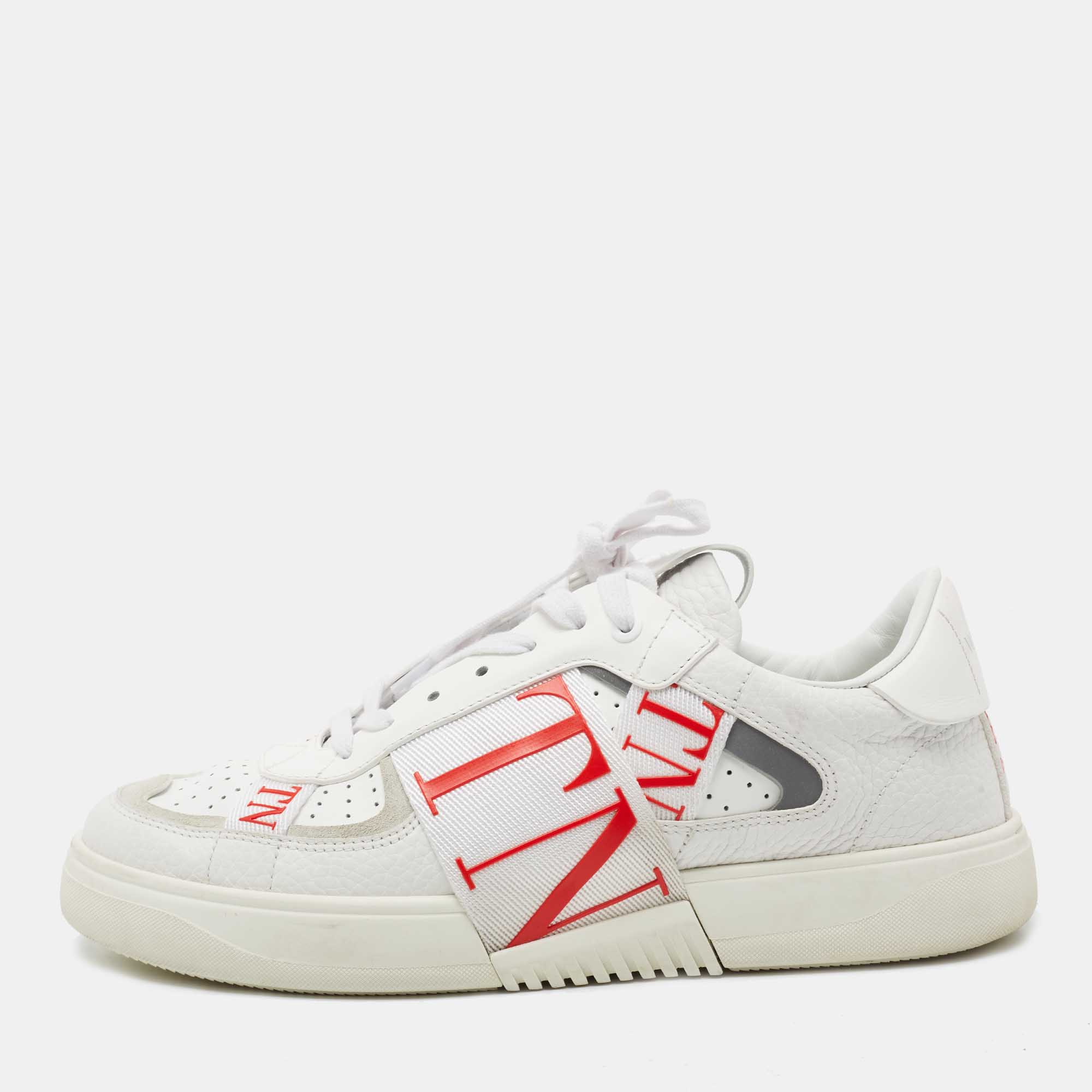 Pre Owned Valentino White/Grey Suede And Leather Lace Up  Sneakers Size 41