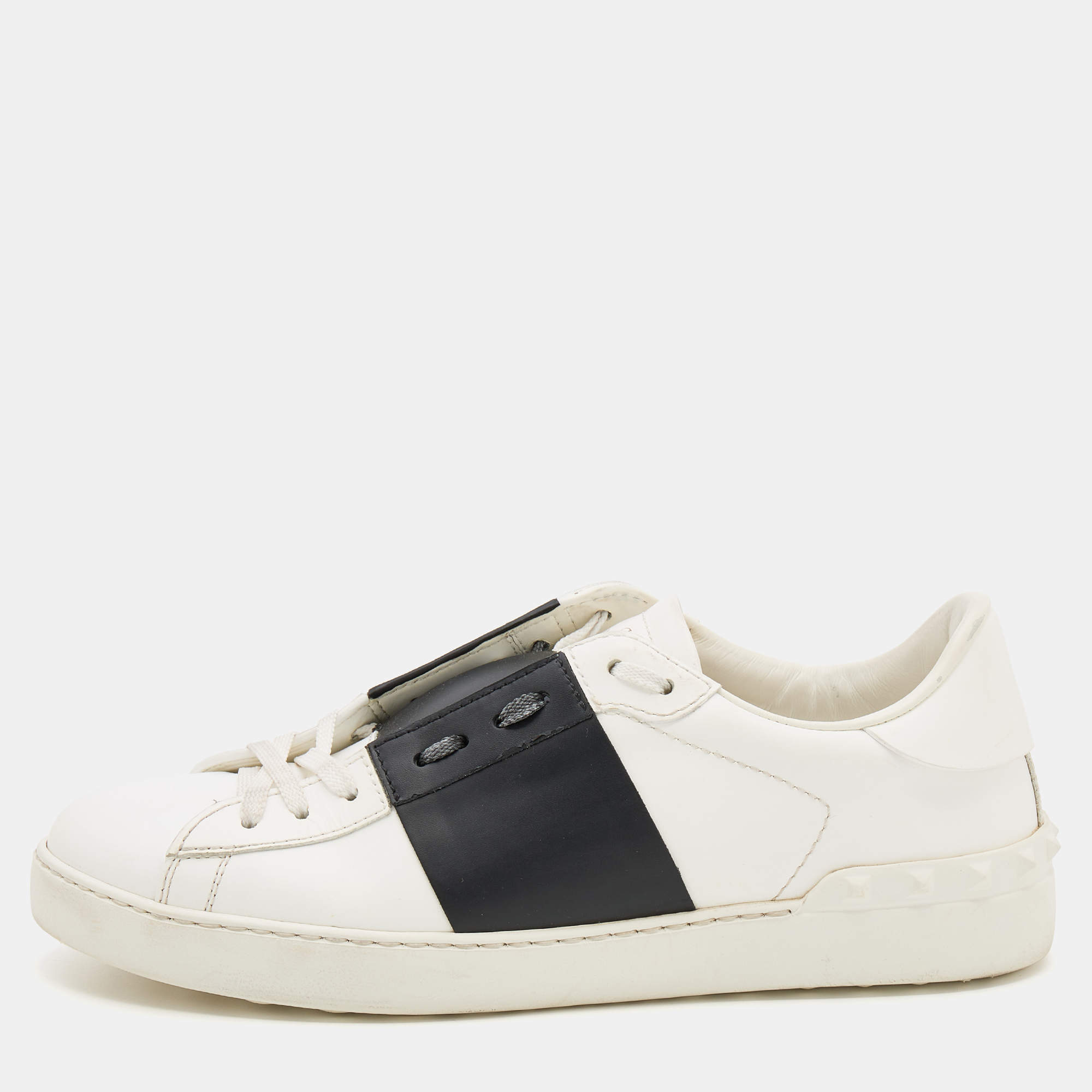 Valentino White/Black Leather Low Top Sneakers Size 42