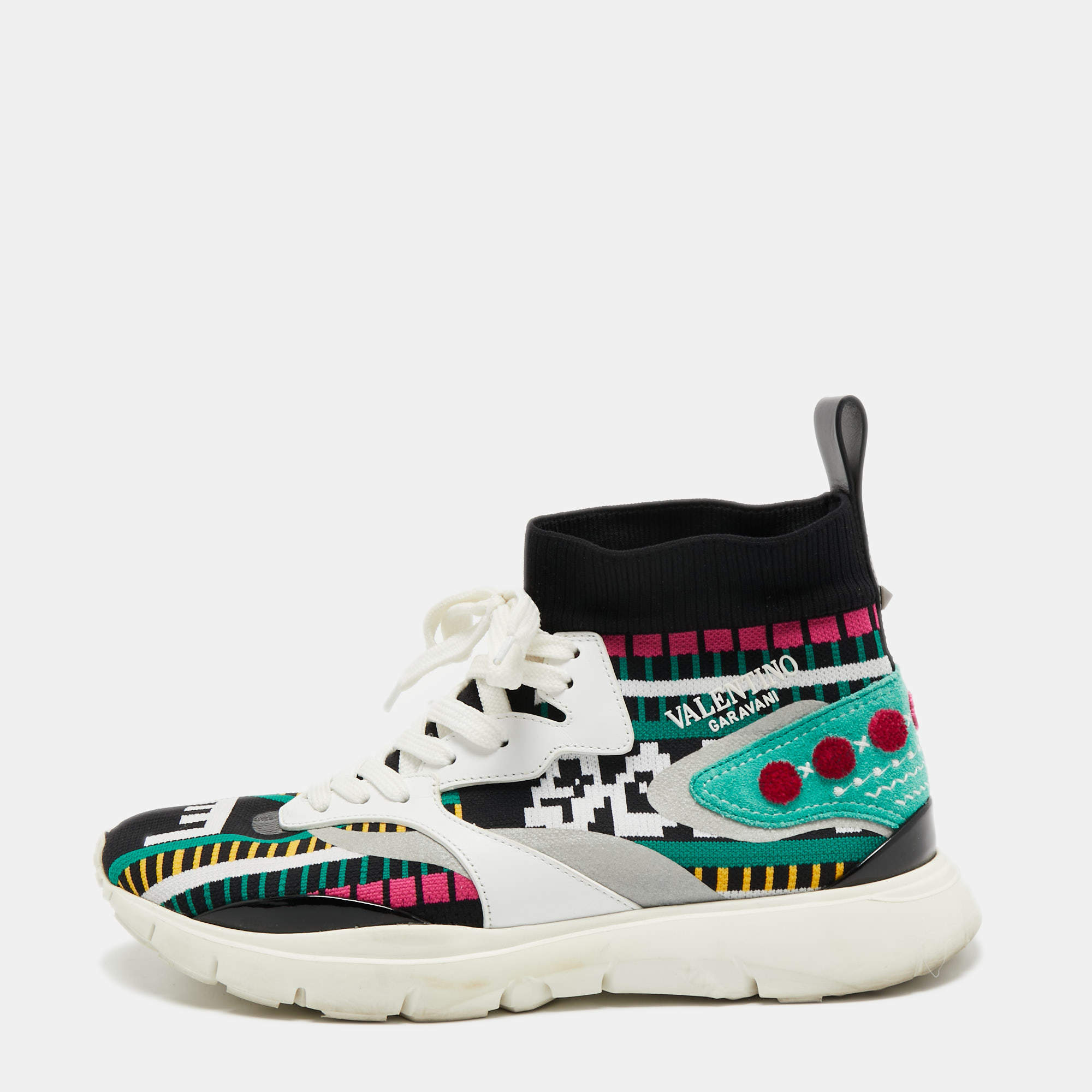 Valentino Multicolor Fabric and  Leather Lace Up Sneakers Size 40