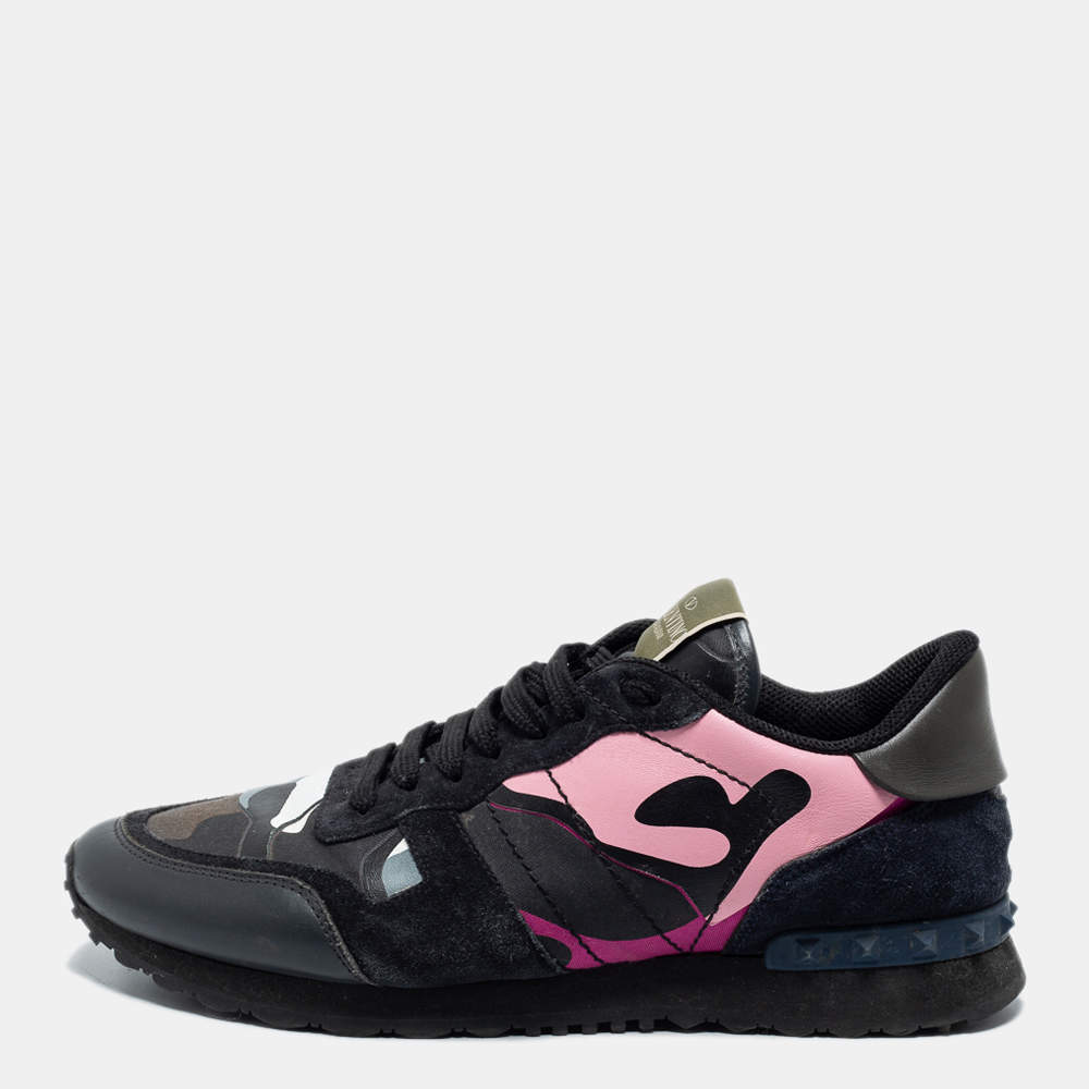 Valentino Multicolor Camouflage Canvas, Leather and Suede Rockrunner Sneakers Size 43
