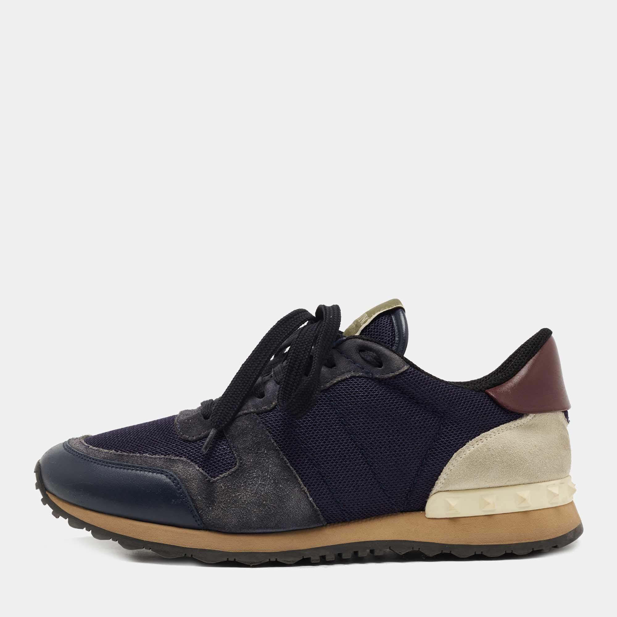 Pre Owned Valentino Tricolor Mesh, Leather and Suede Rockrunner Sneakers Size 40