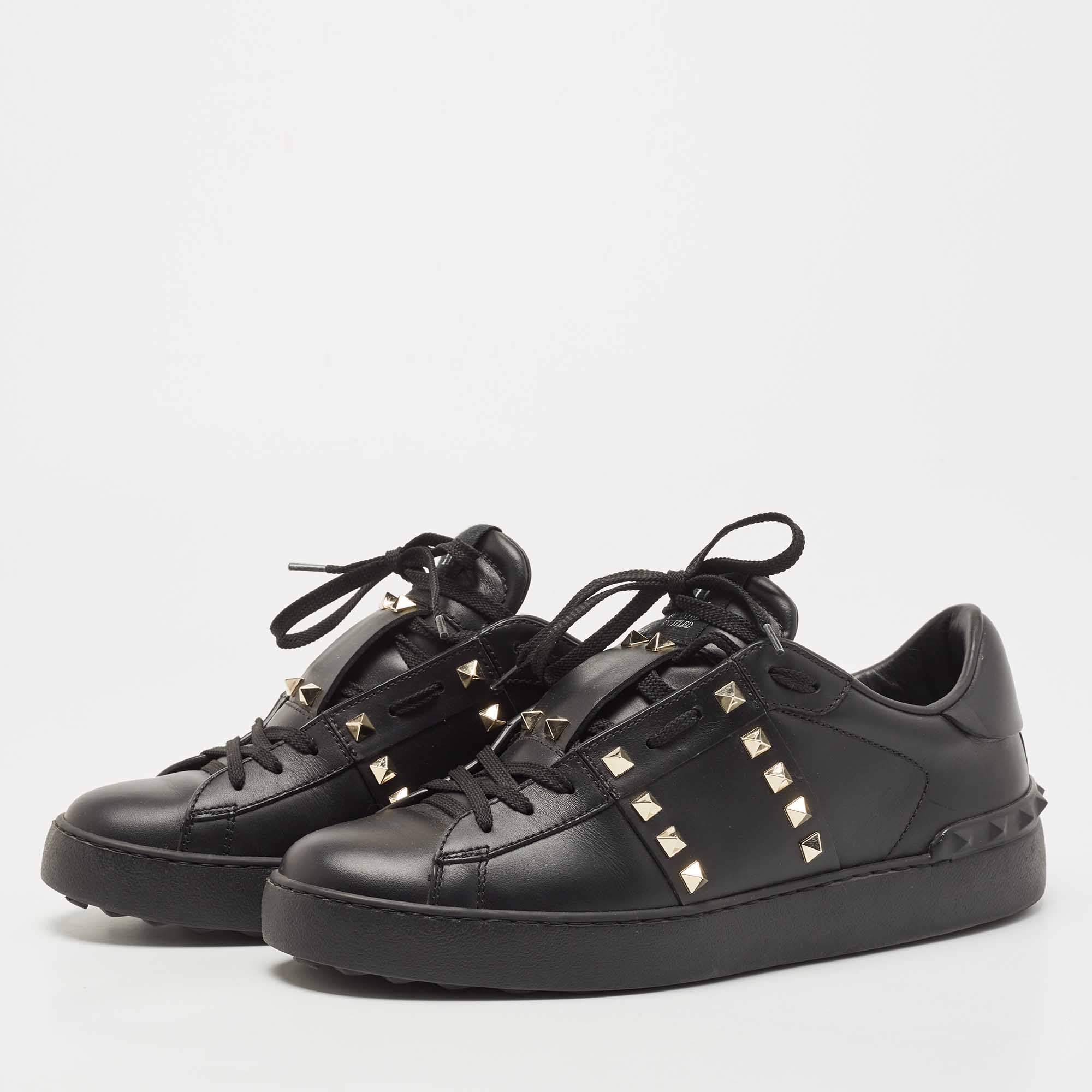 Valentino Black Leather Open Low Top Sneakers Size 41 Valentino |