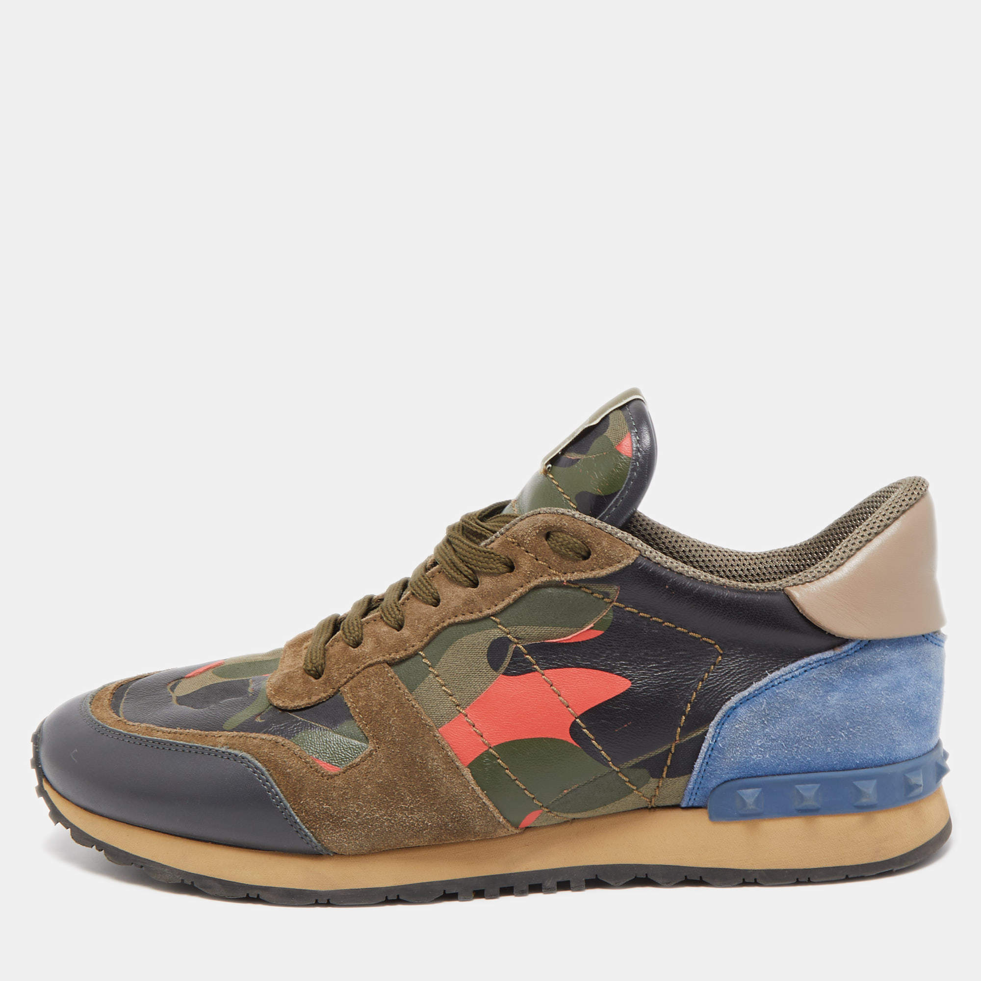 Pre Owned Valentino Multicolor Leather and Suede Rockrunner Sneakers Size 43