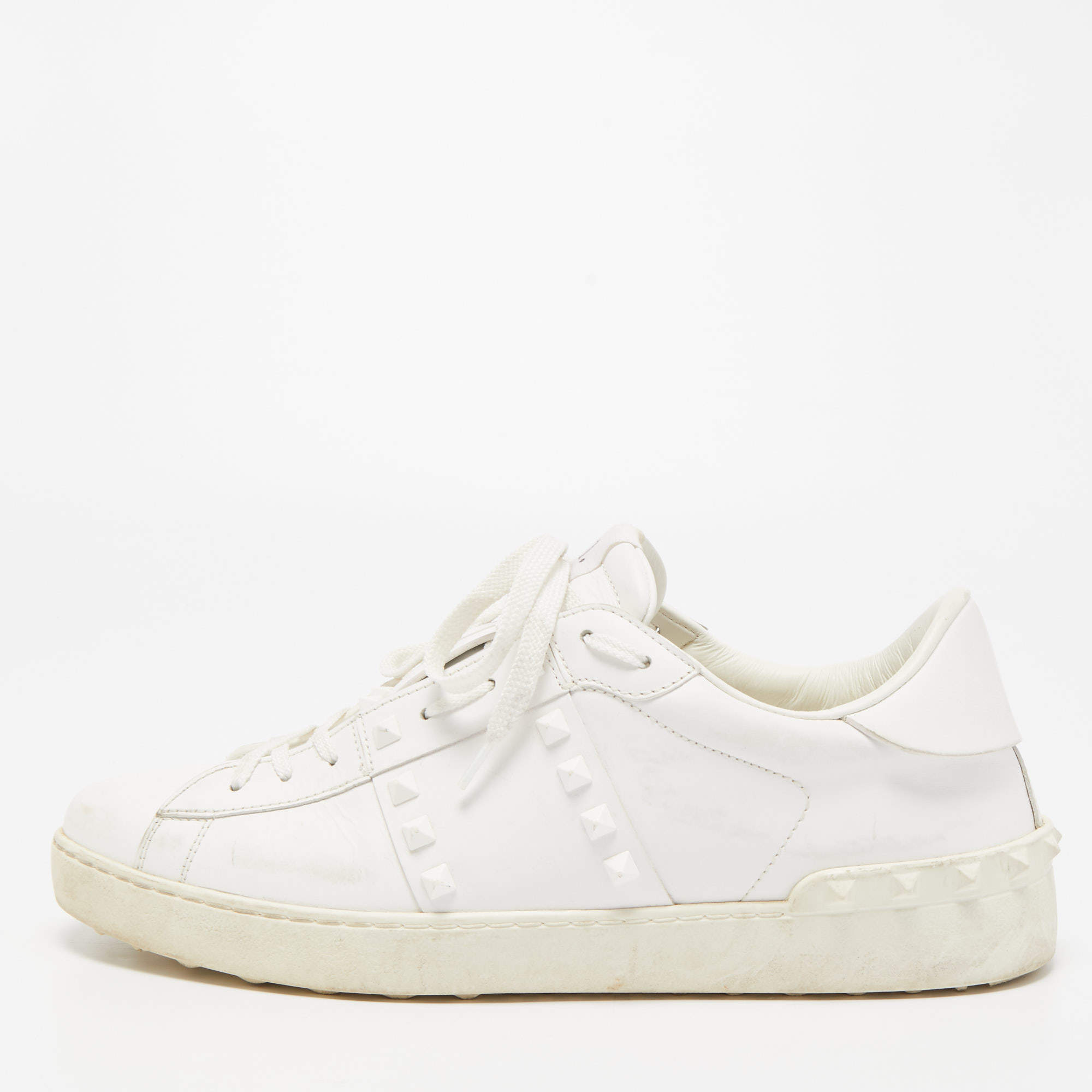 Valentino White Leather Studded Low Top Sneakers Size 44