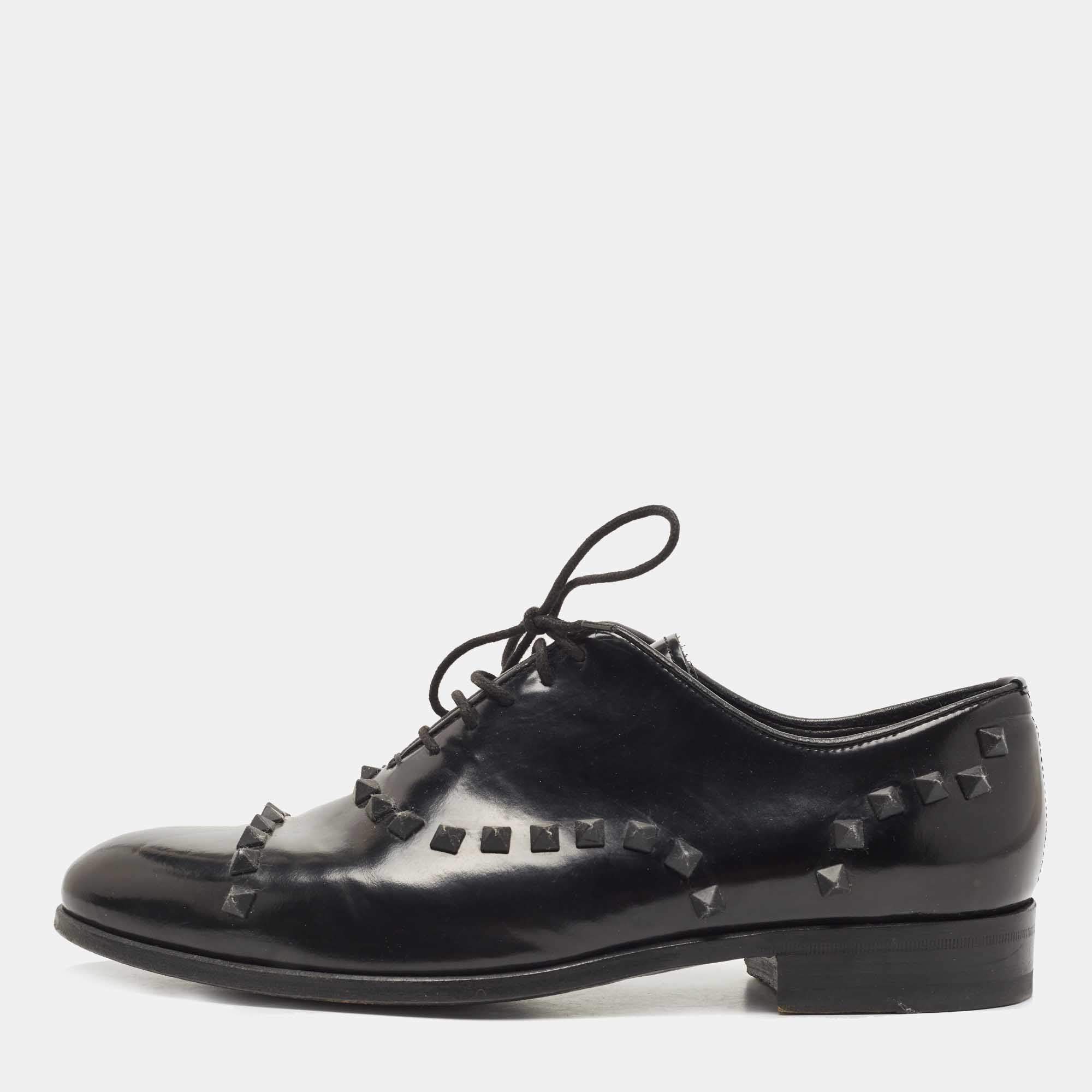 Valentino Black Leather Rockstud Lace Up Oxfords Size 41