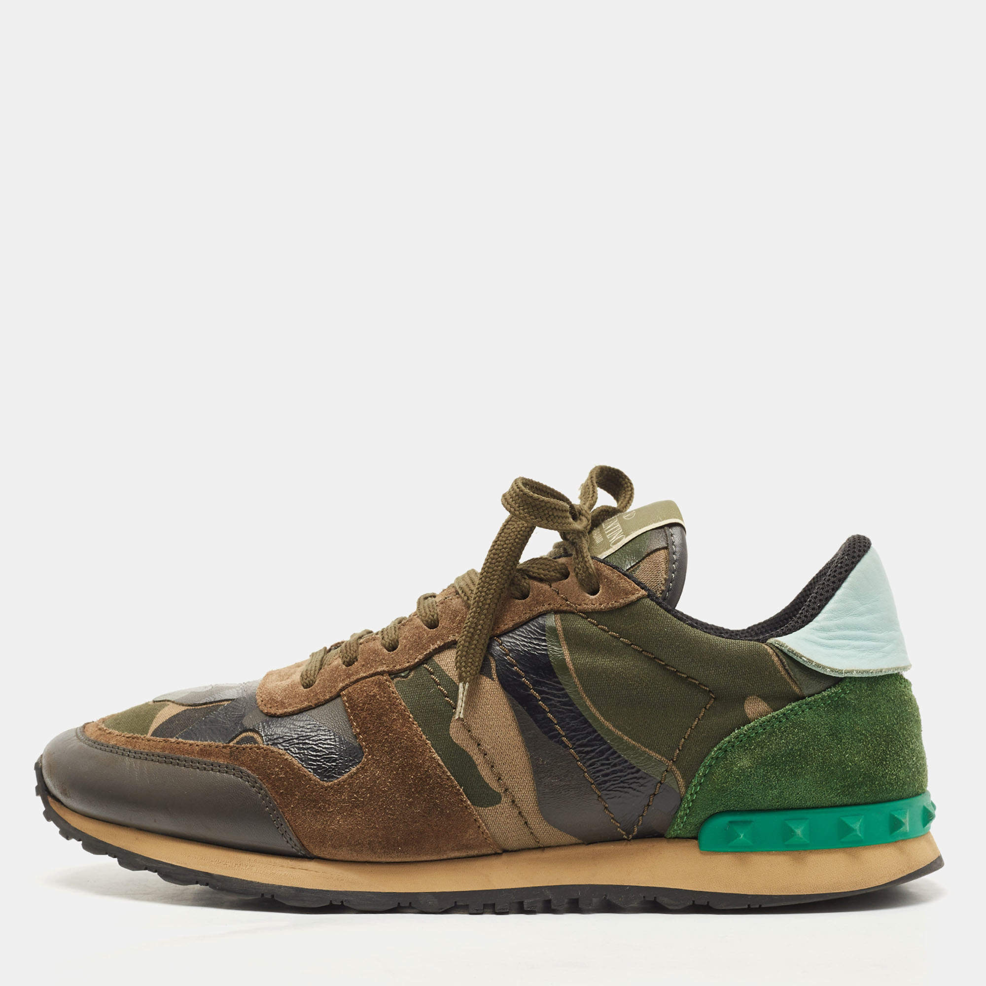 Valentino Tricolor Camo Print Canvas and Leather Rockrunner Sneakers Size 43