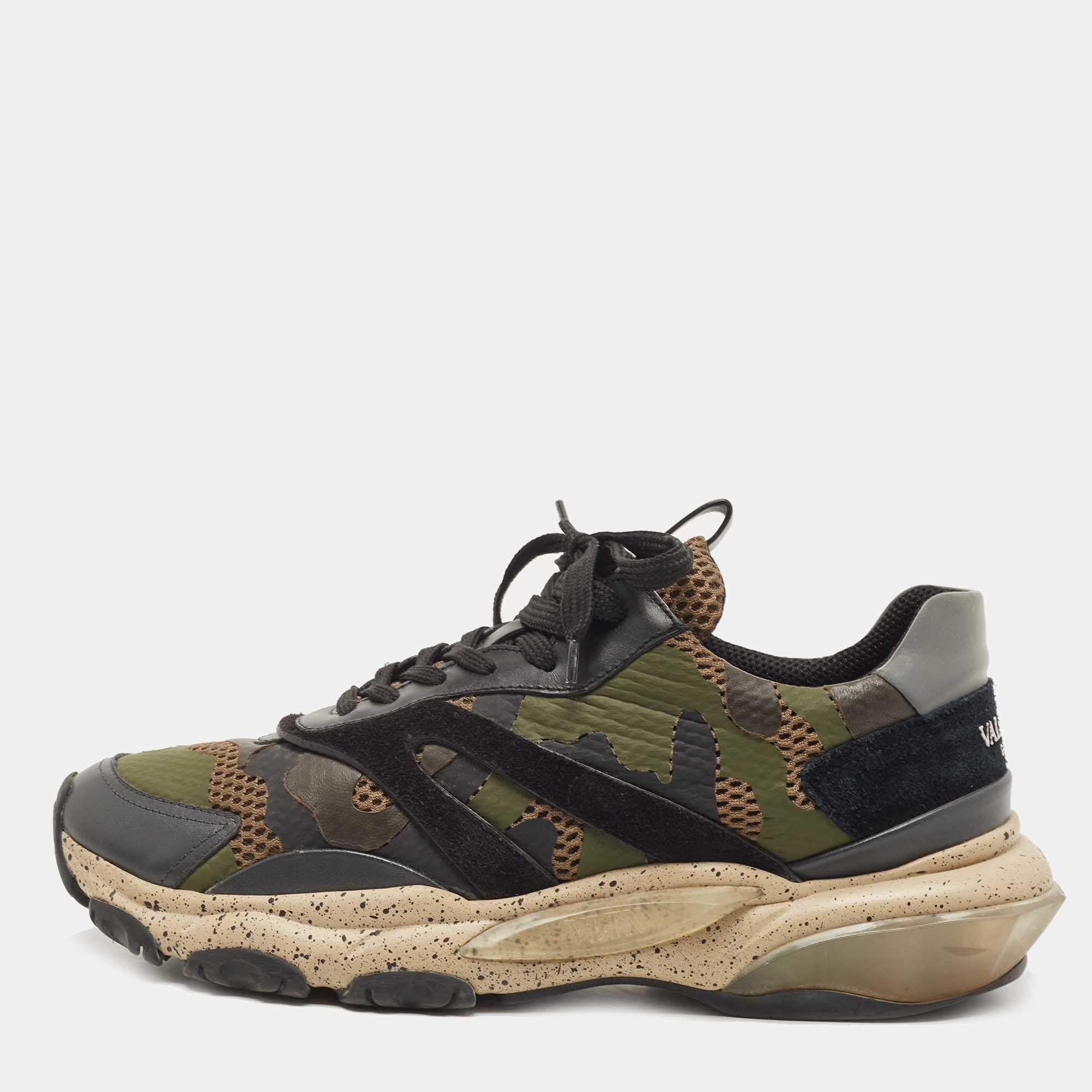 Pre Owned Valentino Multicolor Suede and Leather Camouflage Bounce Trainer Sneakers Size 41.5