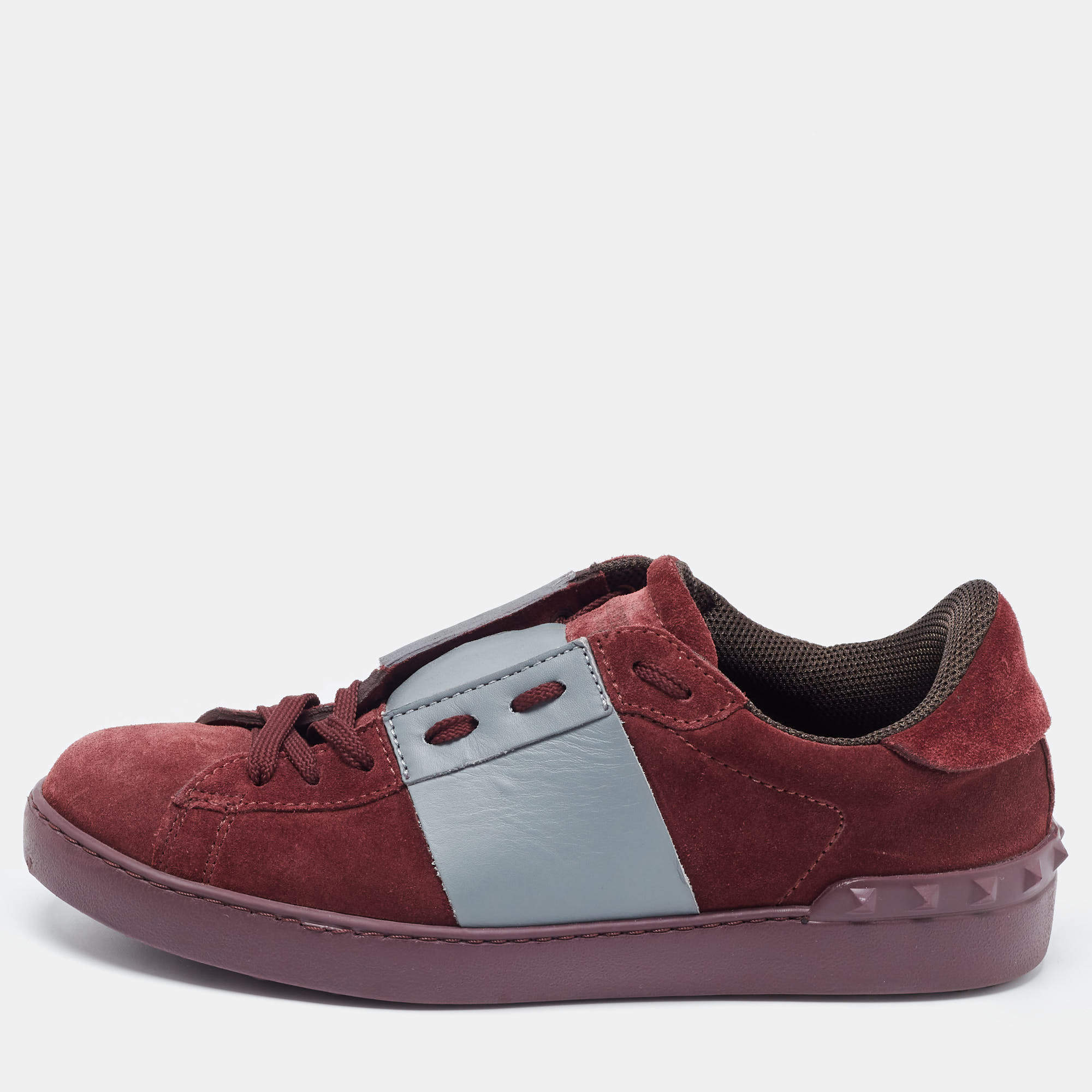 Valentino Burgundy Suede and Leather Low Top Sneakers Size 42