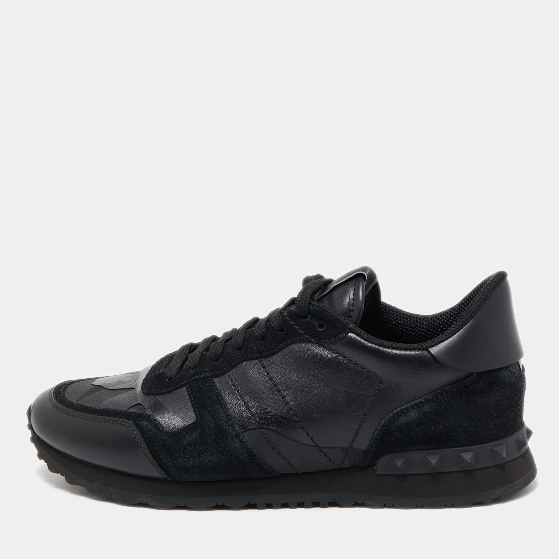 Valentino Dark Blue/Grey Suede And Camo Nylon Rockstud Sneakers Size 41.5