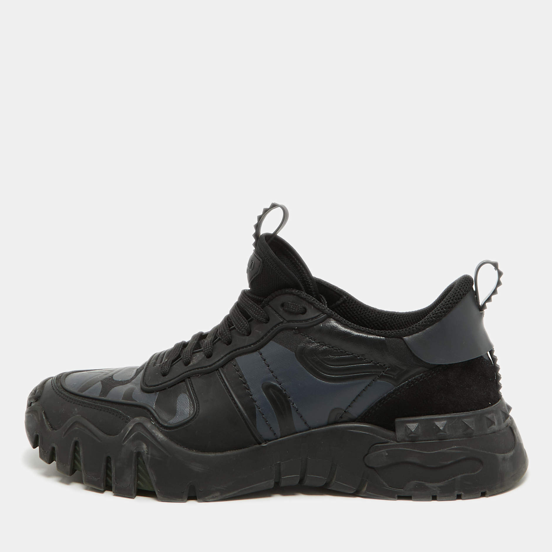 Valentino Black Camo Print Canvas, Leather and Suede Rockrunner Sneakers Size 43.5