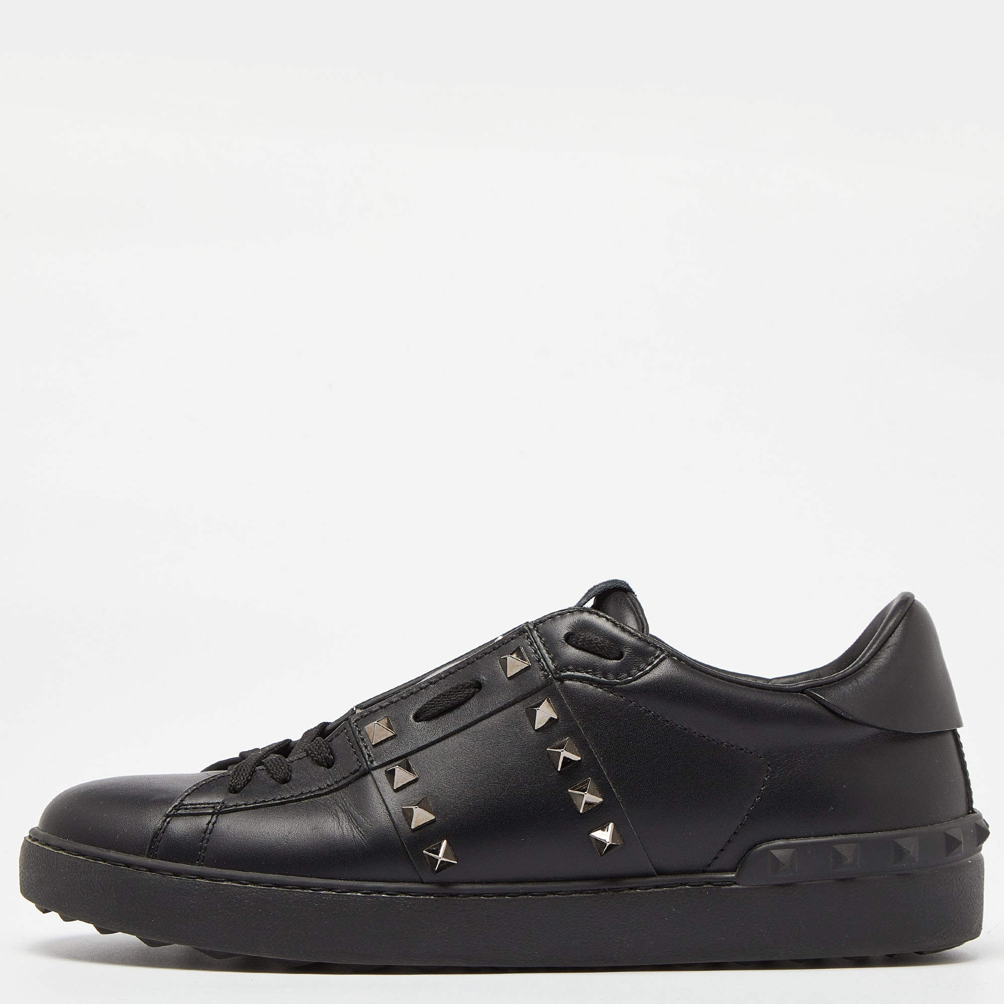 Valentino Black Leather Rockstud Untitled Low Top Sneakers Size 42