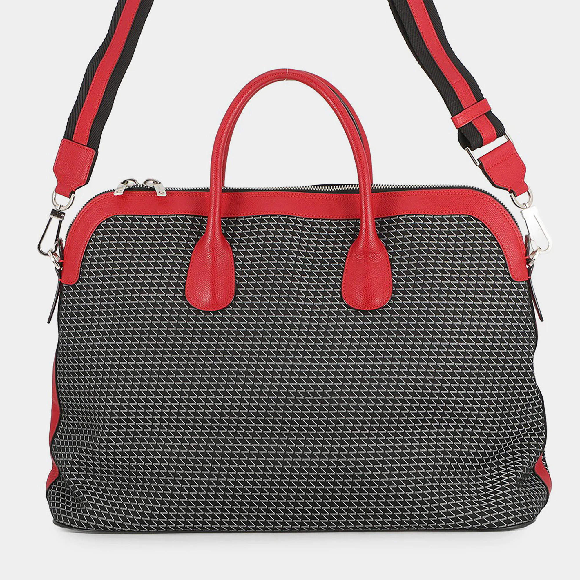 Pre Owned Valextra Valextra K-Val My Logo Travel Bag Black/Red Canvas Leather