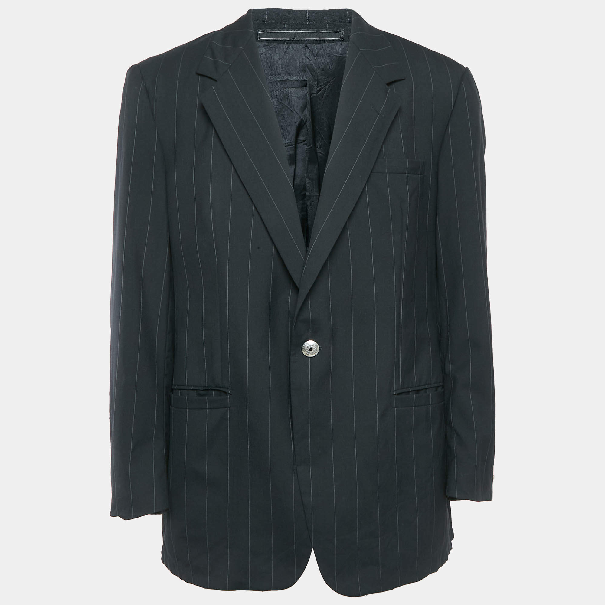Versace Classic V2 Black Pinstripe Wool Single Breasted Blazer XL