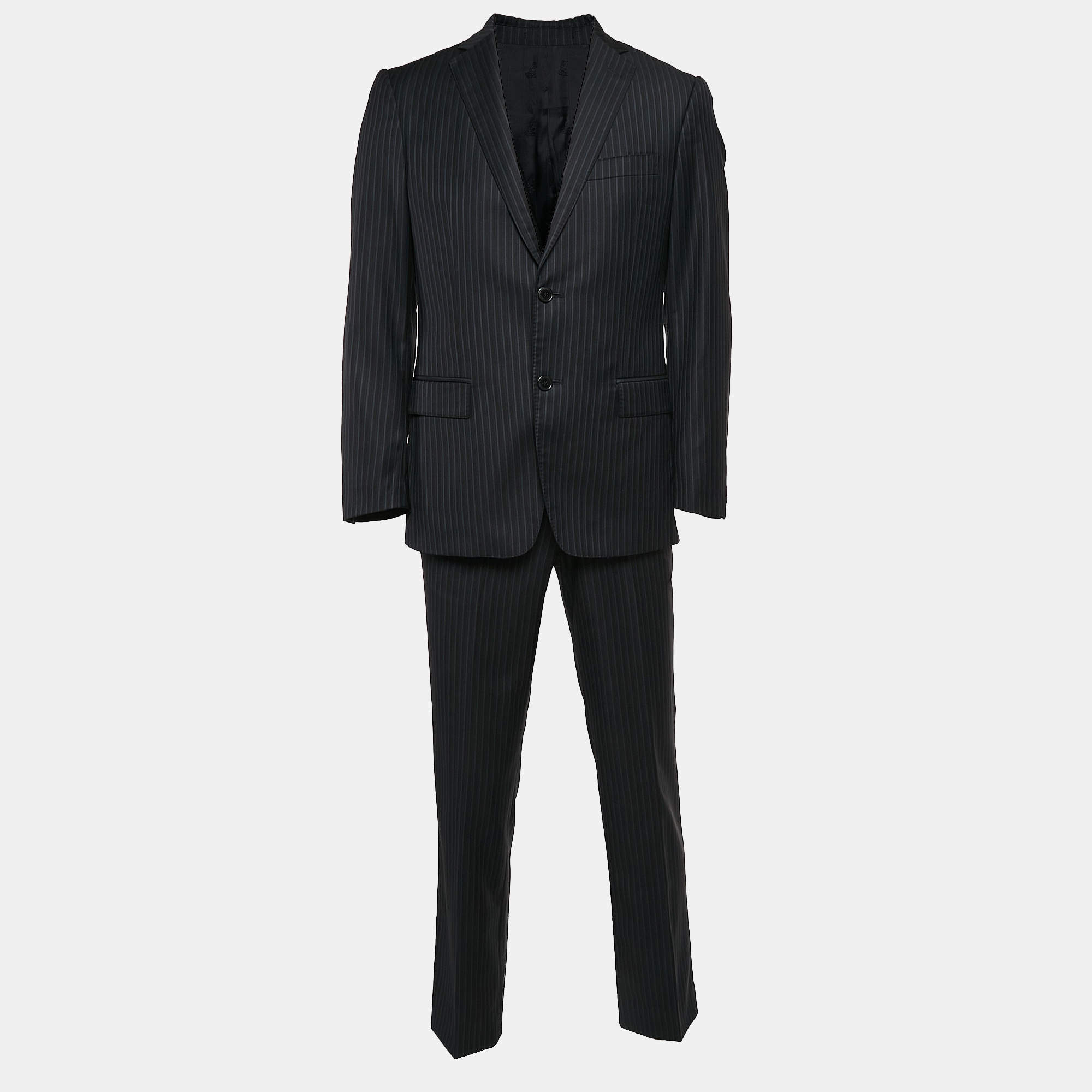 Versace Collection Navy Blue Pinstripe Wool Single Breasted Suit S