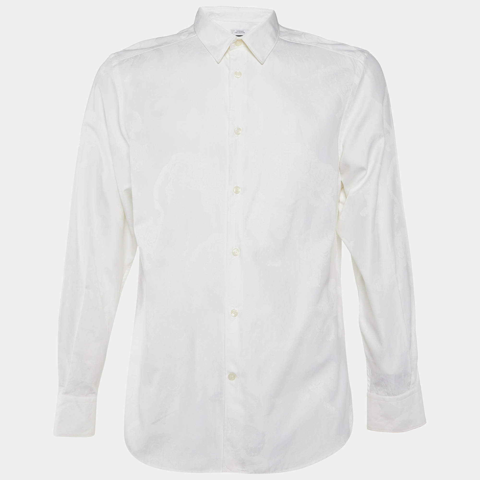 Versace Collection White Tiger Pattern Cotton Button Front Shirt XL