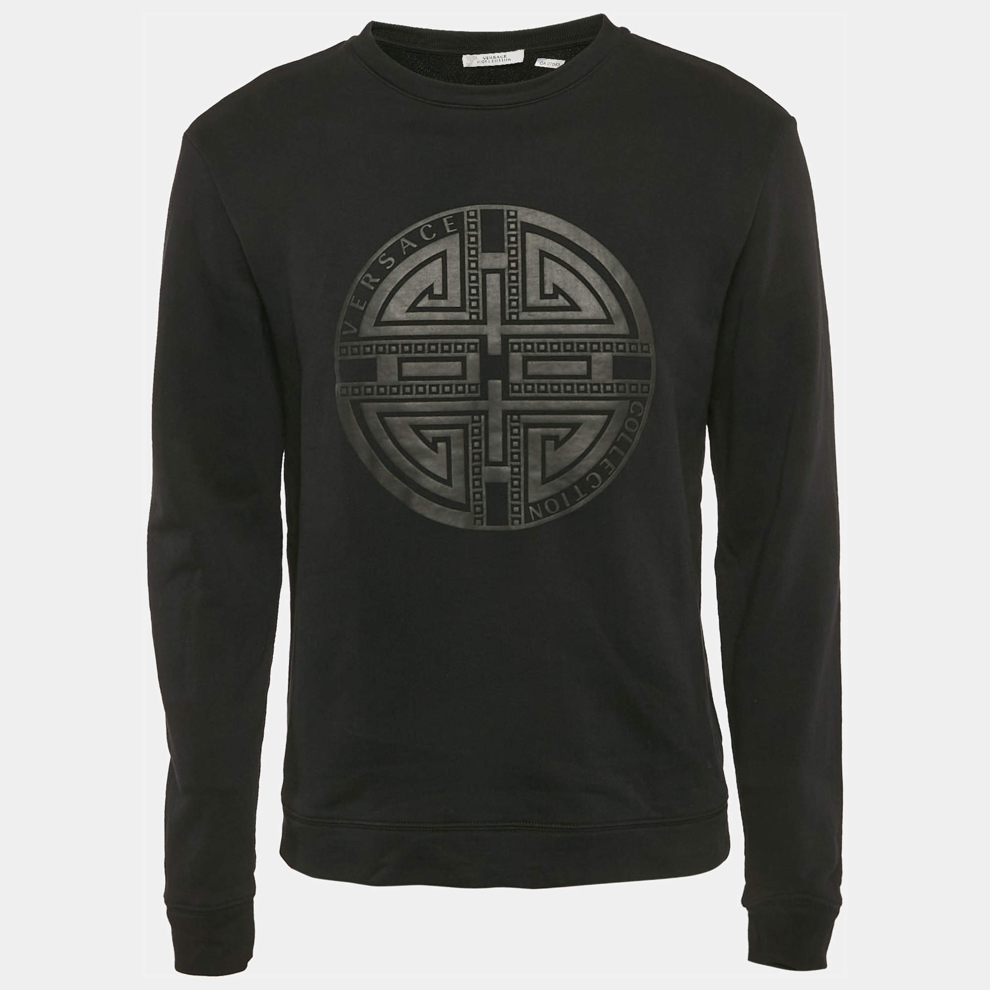 Versace Collection Black Logo Embossed Cotton Crew Neck Sweatshirt M