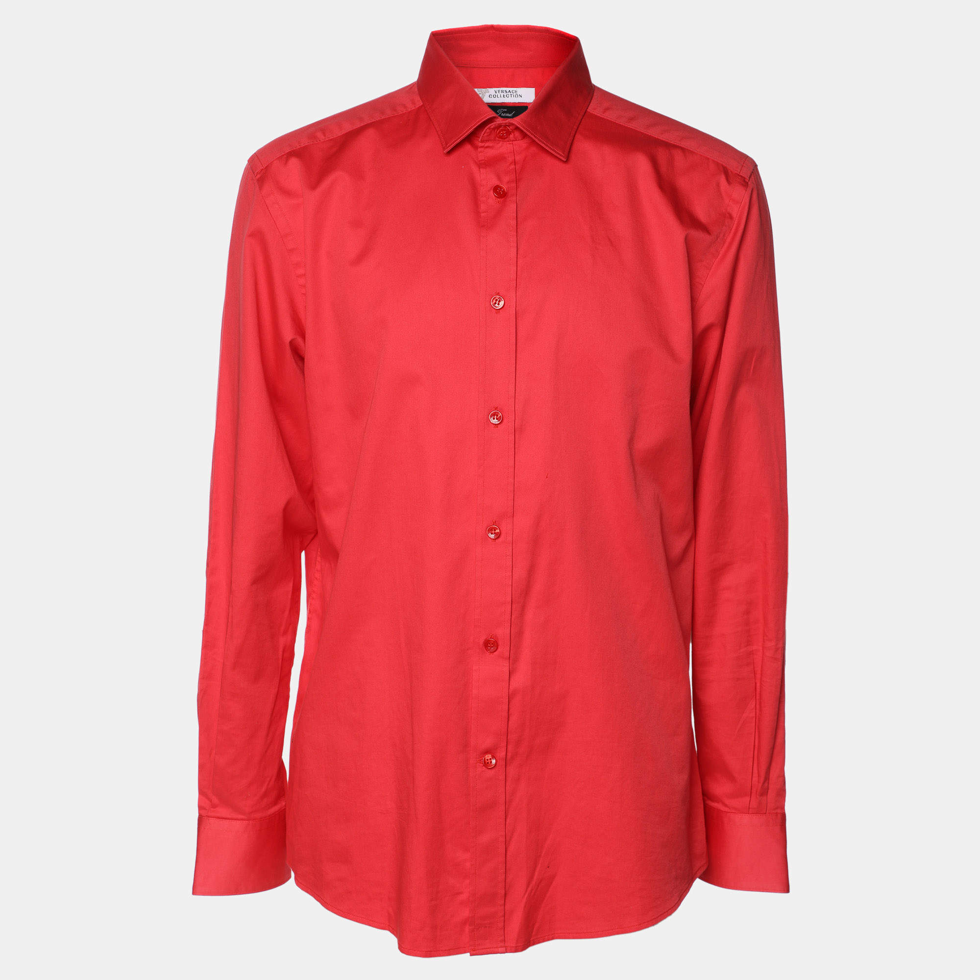 Versace Collection Red Cotton Button Front Shirt XL