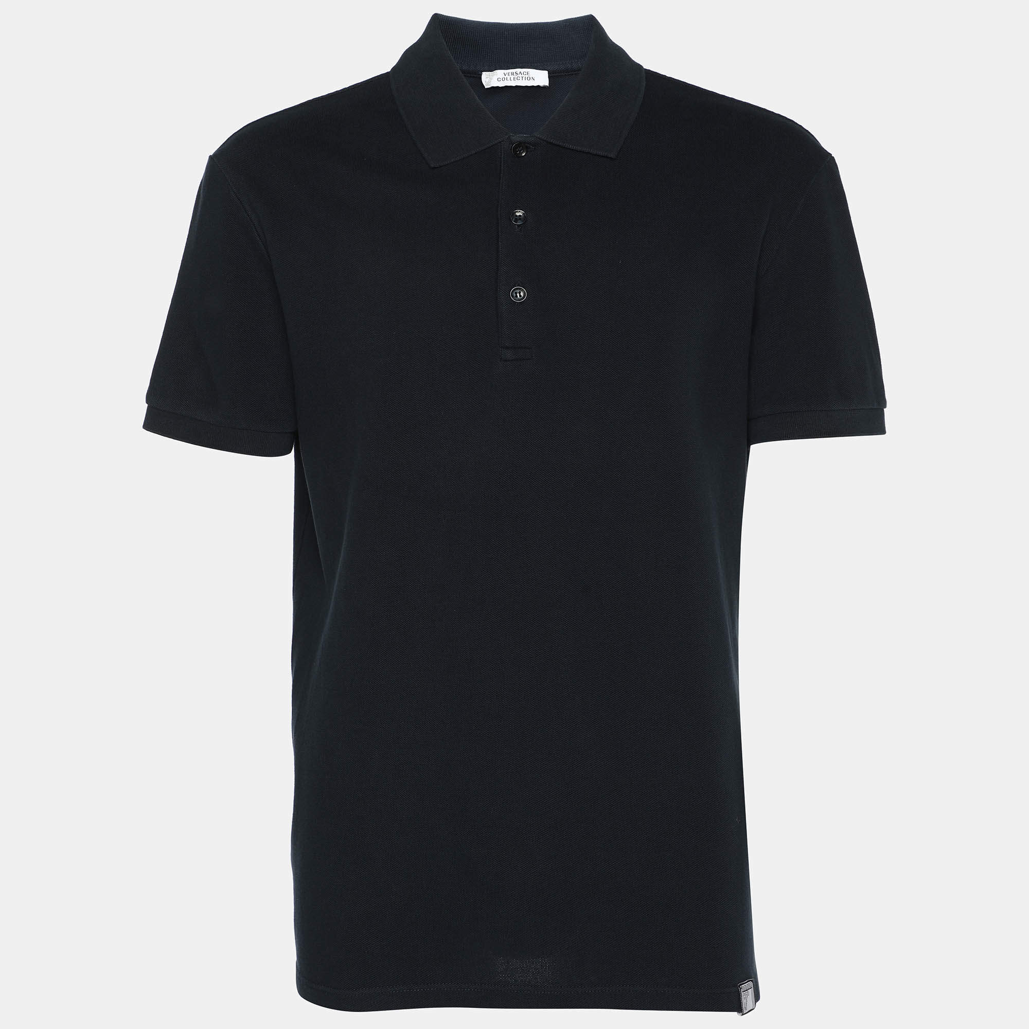 Pre Owned Versace Collection Navy Blue Cotton Pique Polo T-Shirt XL