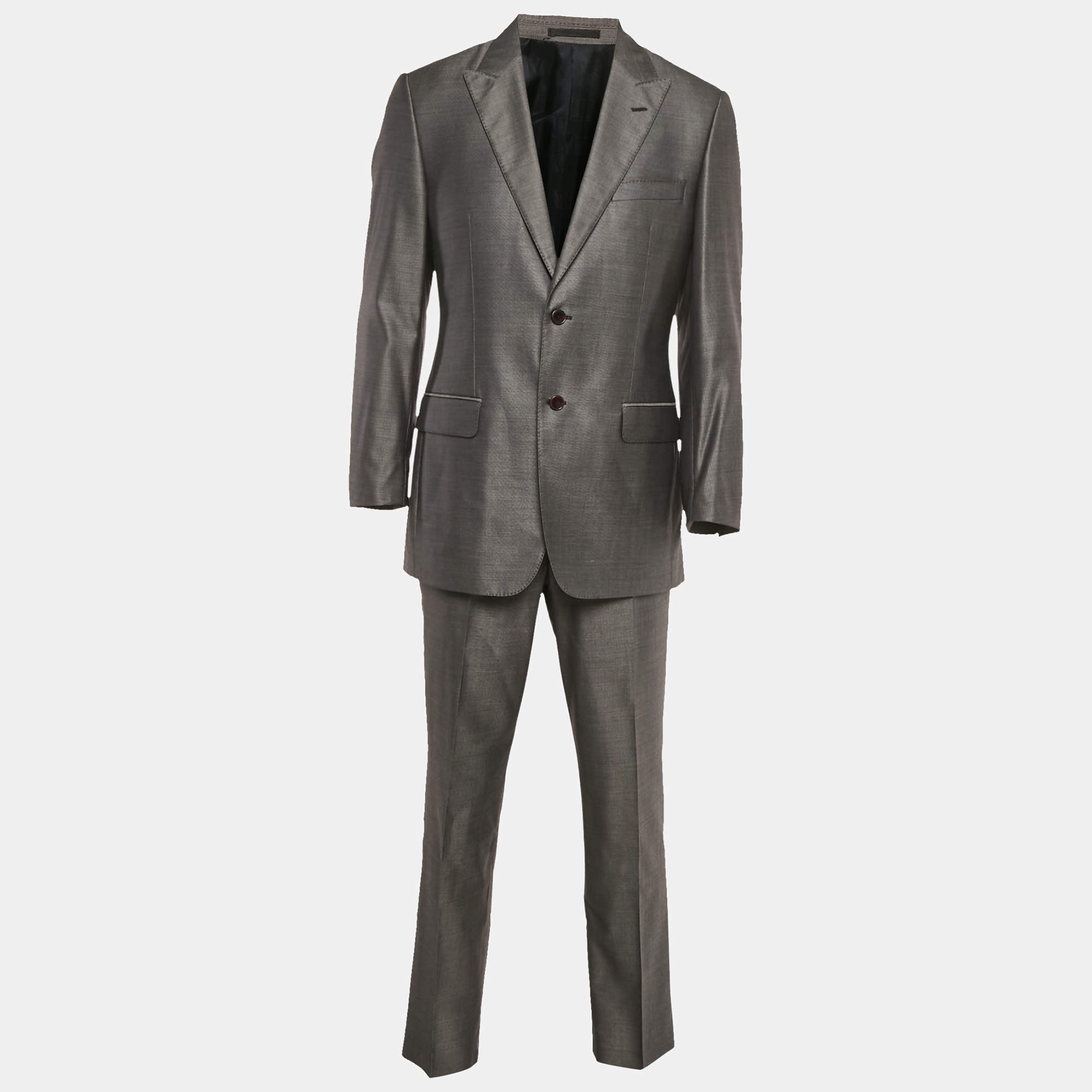 Pre Owned Versace Collection Grey Wool Regular Fit Suit L