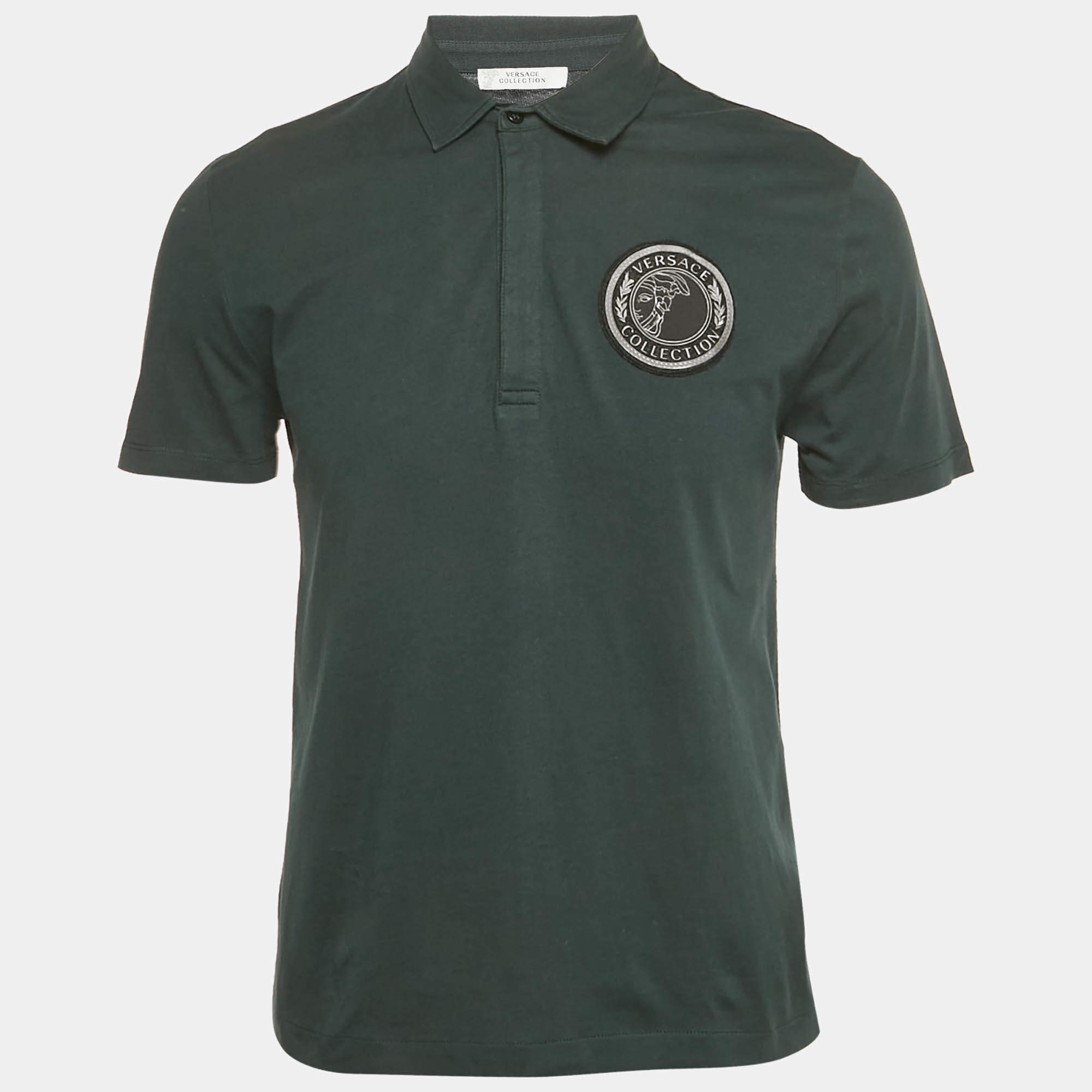 Pre Owned Versace Collection Green Logo Applique Detail Cotton Polo T-Shirt M