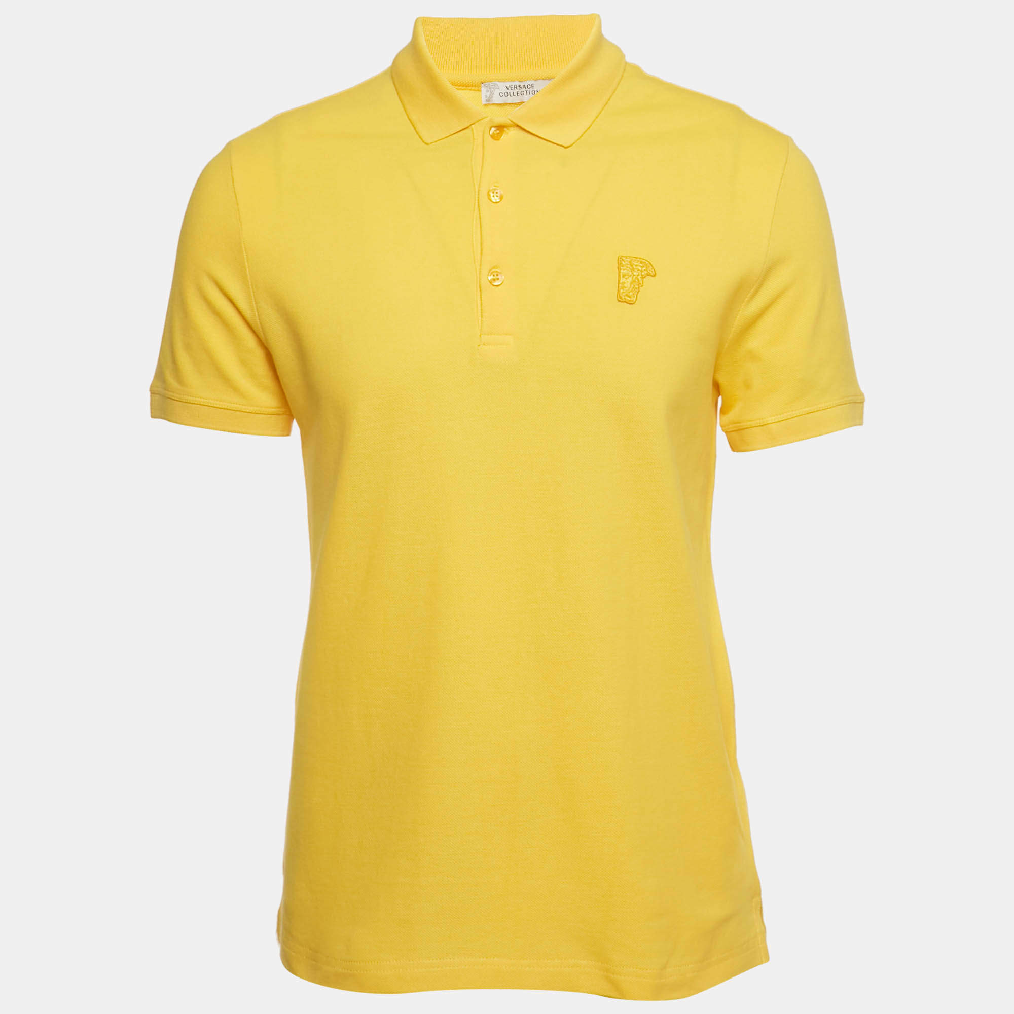 Pre Owned Versace Collection Yellow Medusa Applique Detail Cotton Polo T-Shirt M