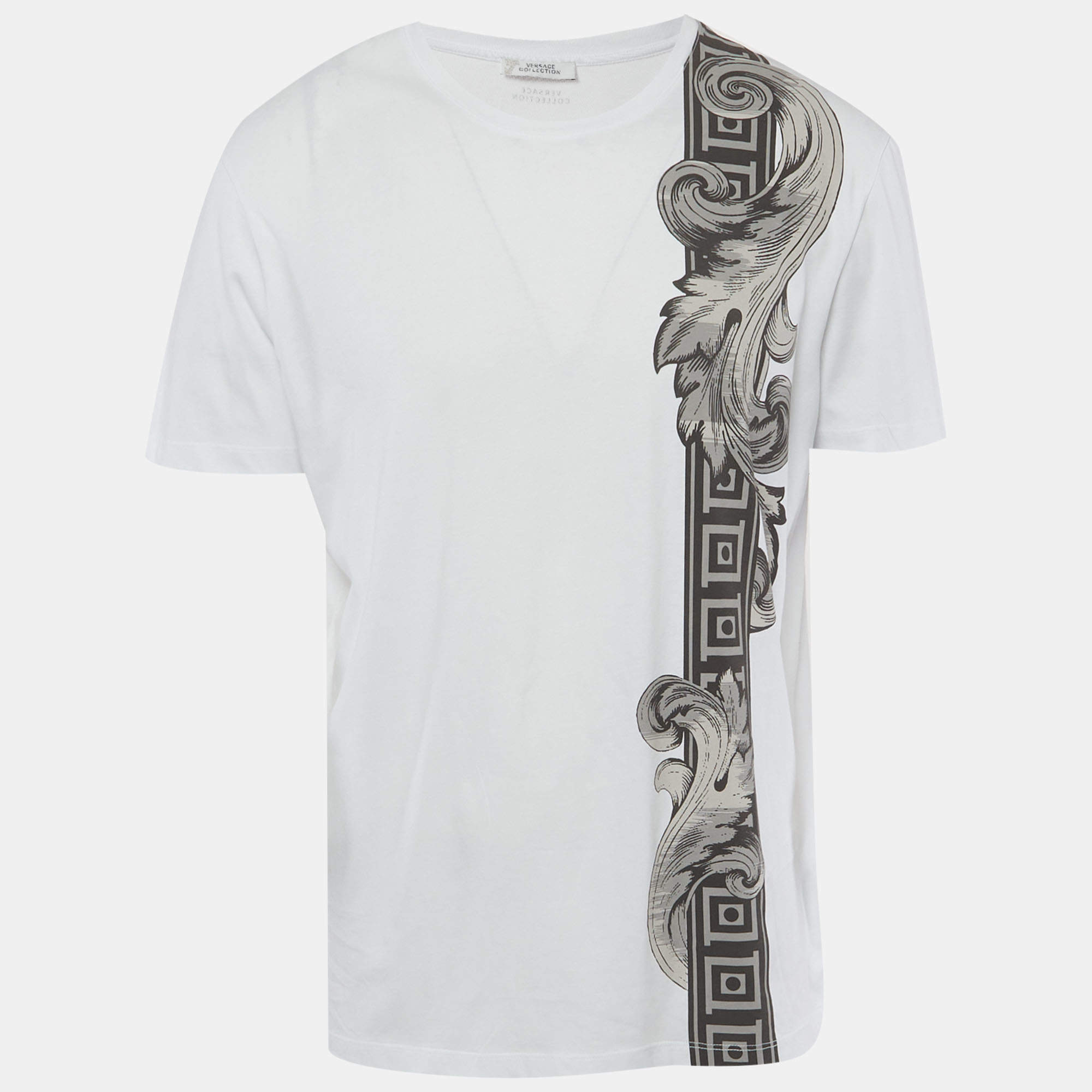 Pre Owned Versace Collection White Baroque Print Jersey Crew Neck T-Shirt XL