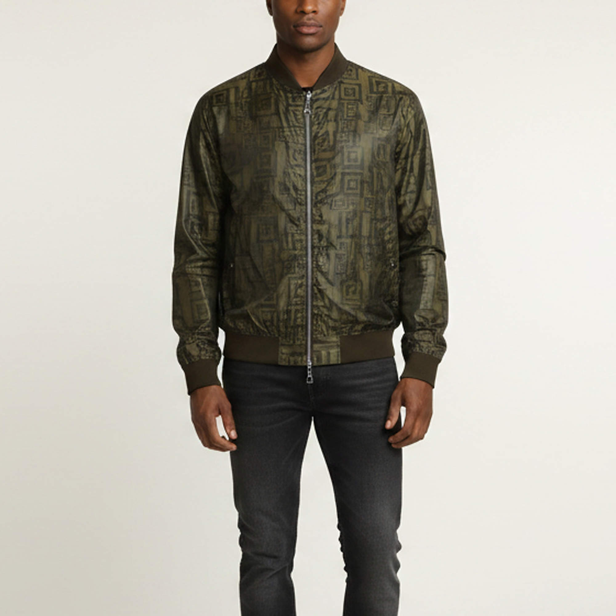 Pre Owned Versace Collection Green Printed Nylon Reversible Jacket XXL