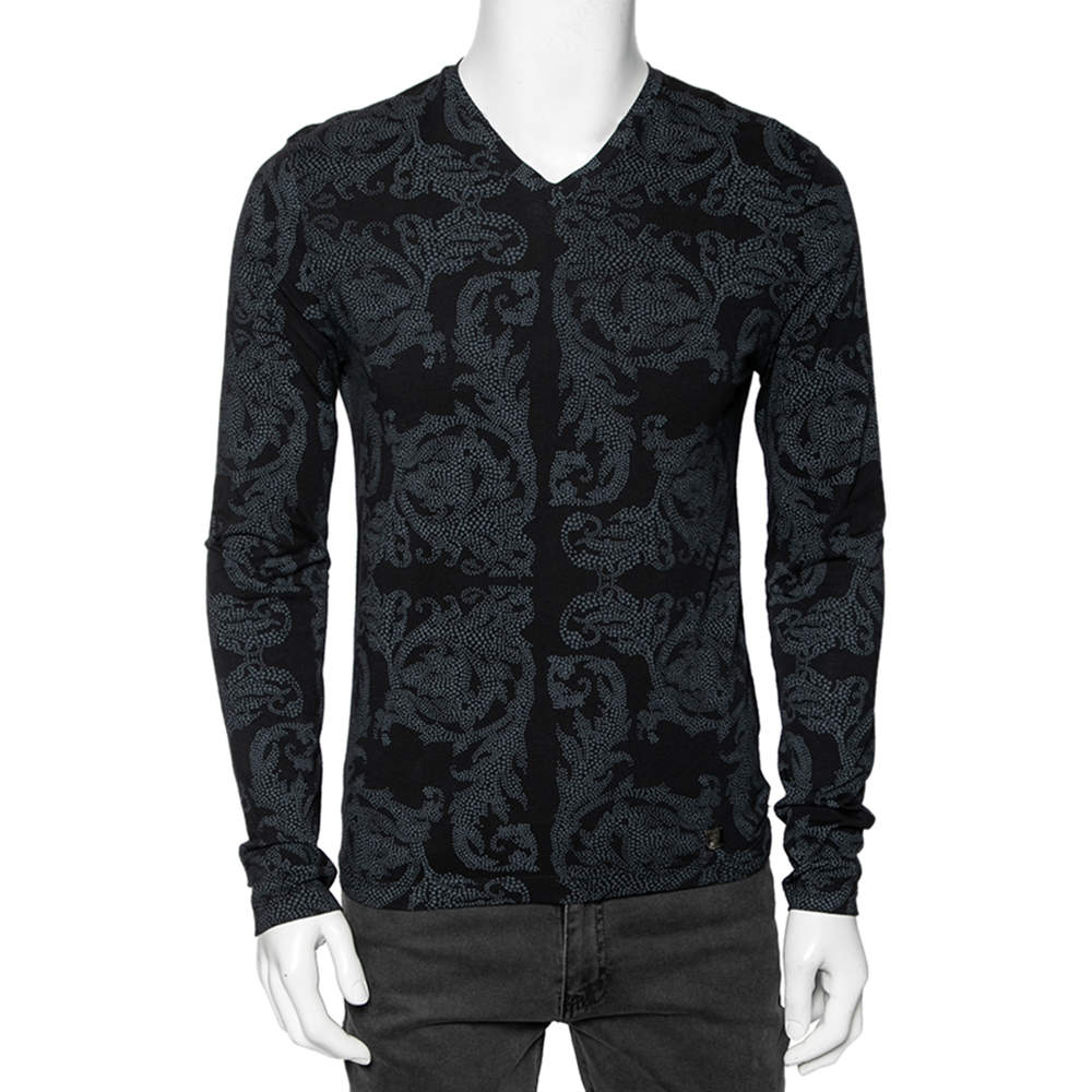 Versace Collection Midnight Blue Printed Cotton Long Sleeve T-Shirt M