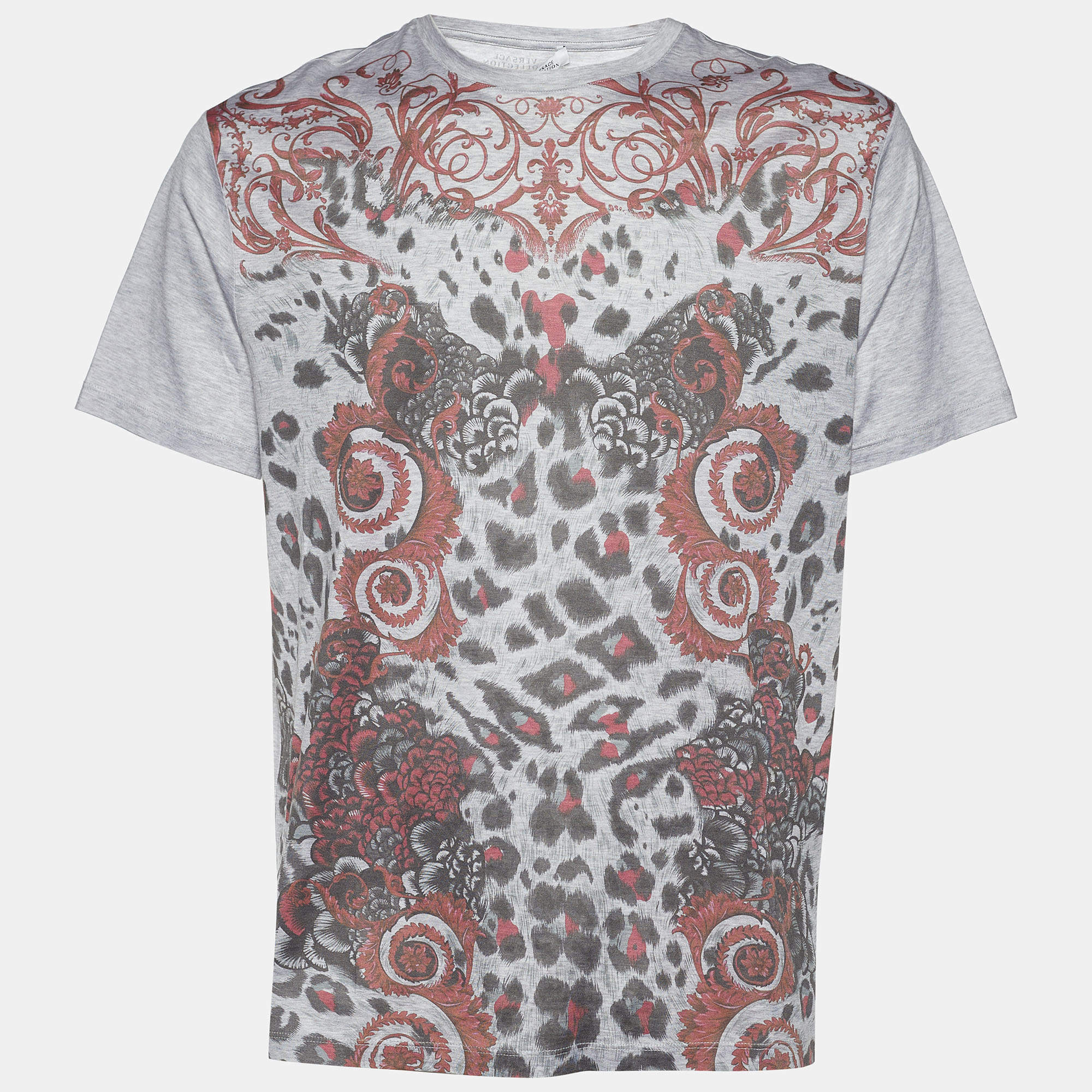 Versace Collection Grey Baroque & Animal Print Jersey T-Shirt XXL