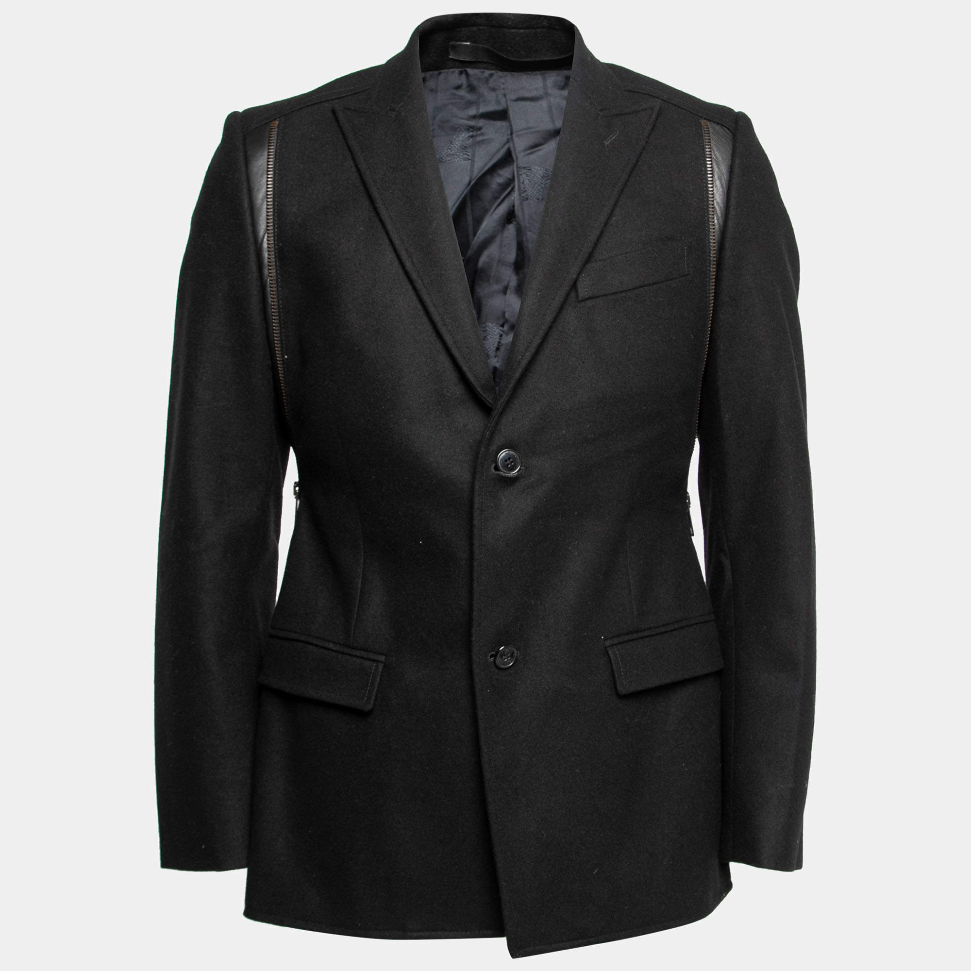 Pre Owned Versace Collection Black Wool Zip Detailed Long Sleeve Blazer M