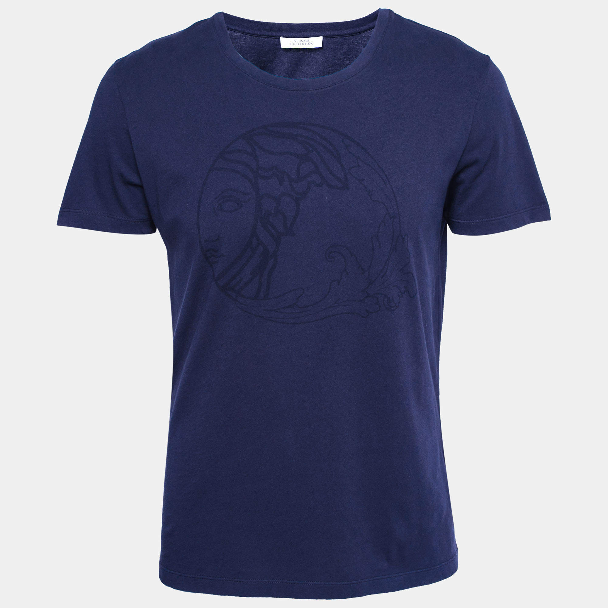 Versace Collection Navy Blue Half Medusa Print Cotton Short Sleeve T-Shirt L