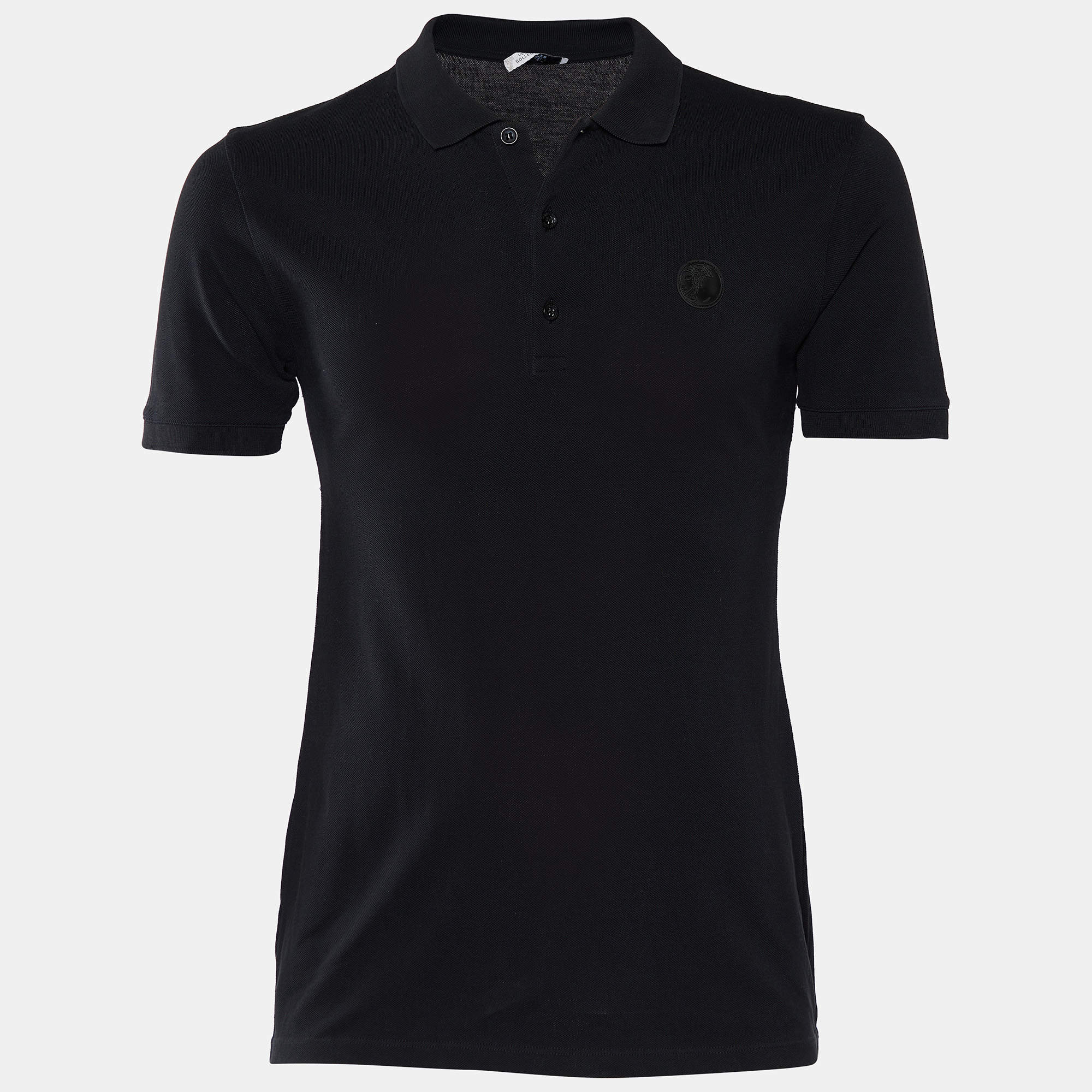 Pre Owned Versace Collection Black Cotton Knit Polo T-Shirt L