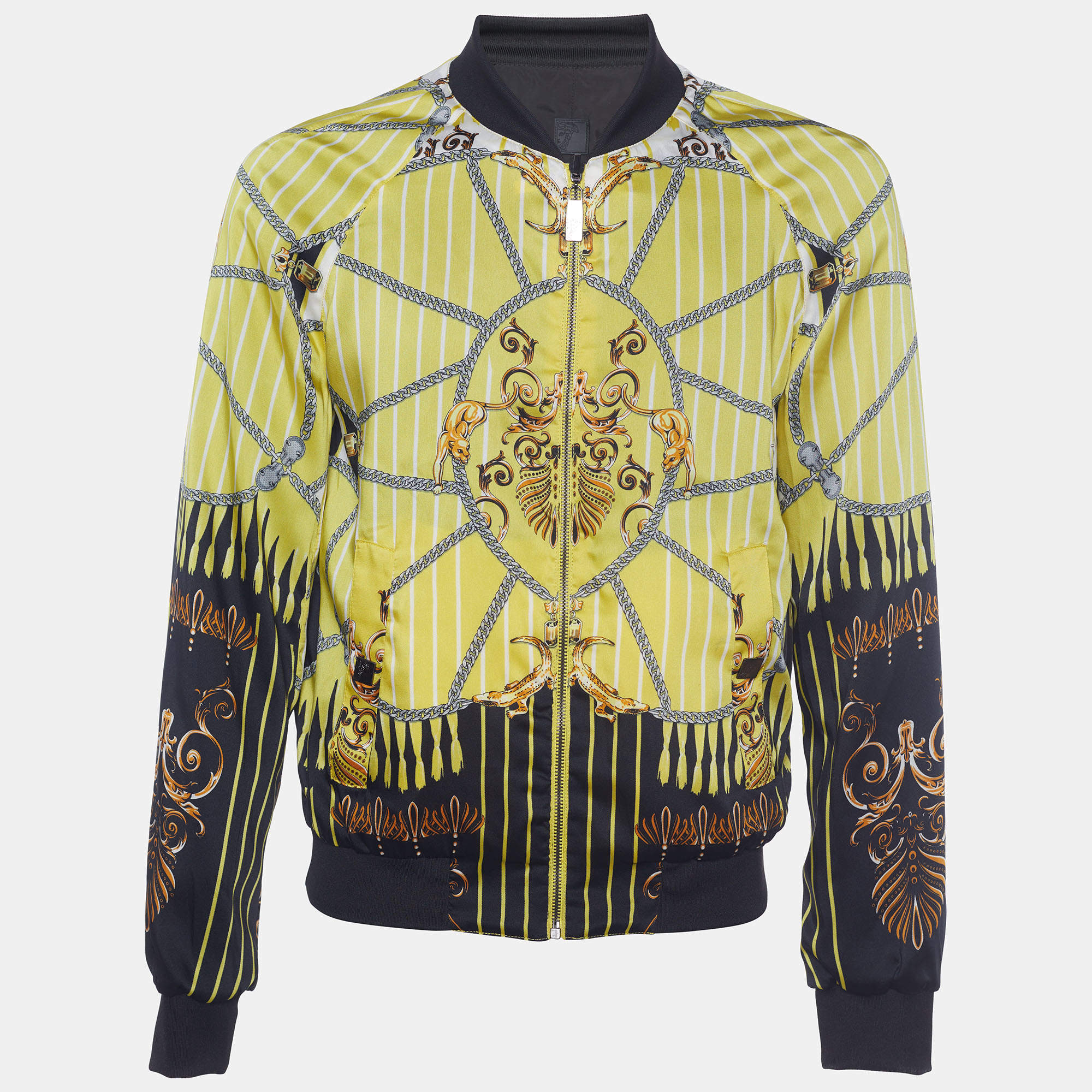 nakomelingen land criticus Versace Collection Yellow and Black Printed Reversible Bomber Jacket XL  Versace Collection | TLC