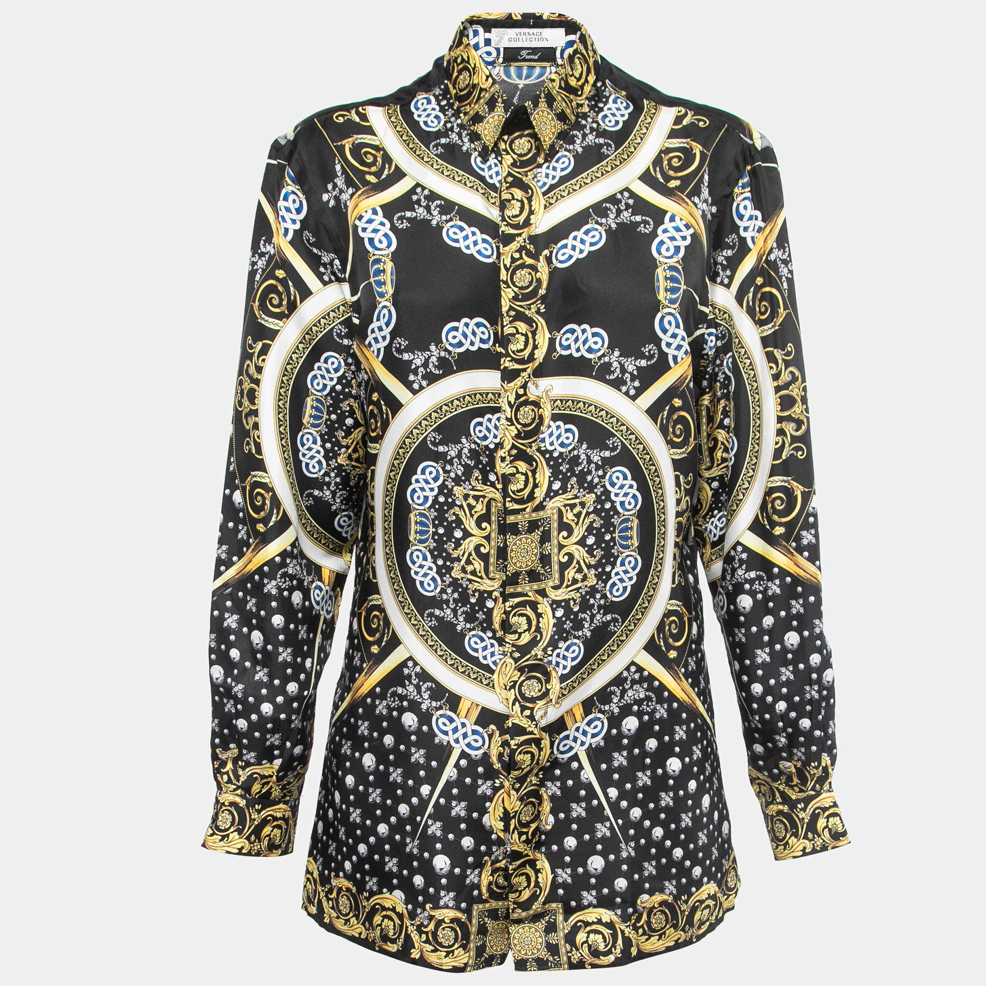 Versace Collection Black Baroque Printed Silk Shirt M
