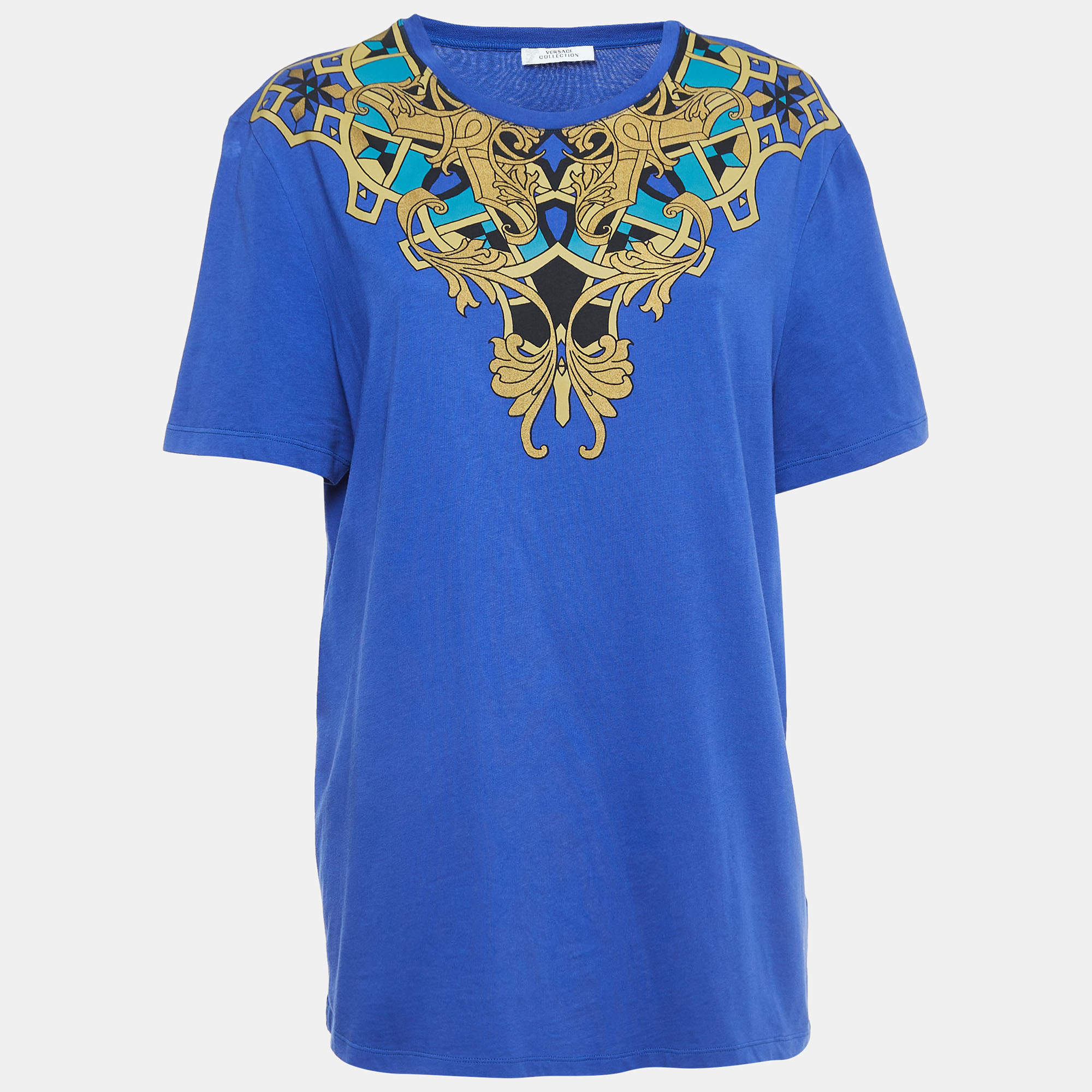 Pre Owned Versace Collection Blue Printed Cotton T-Shirt L