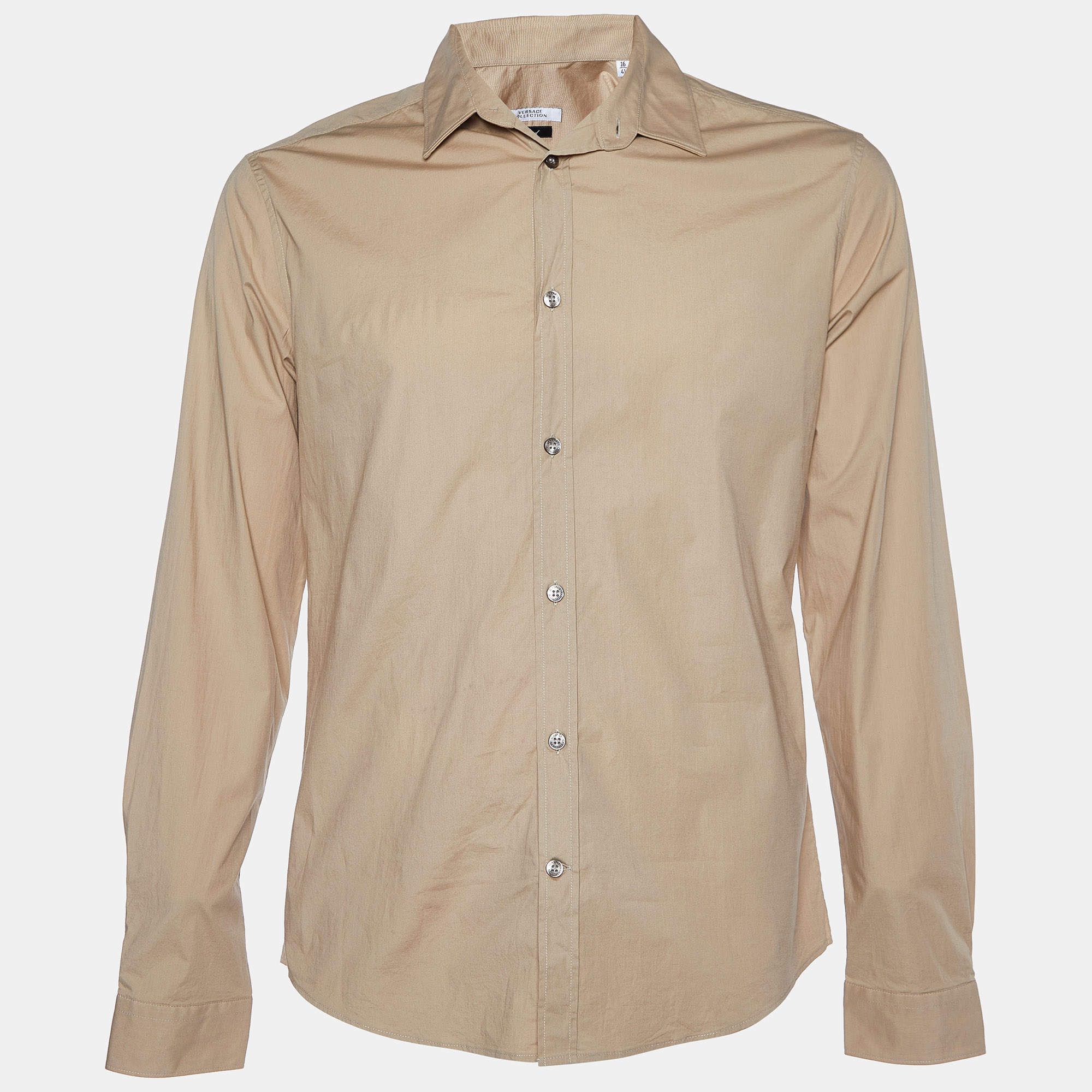 Pre Owned Versace Collection Beige Stretch Cotton Trend Fit Shirt L