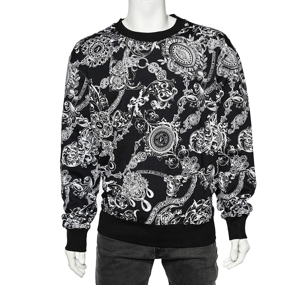 Pre Owned Versace Jeans Couture Black Regalia Printed Cotton Knit Sweatshirt 3XL