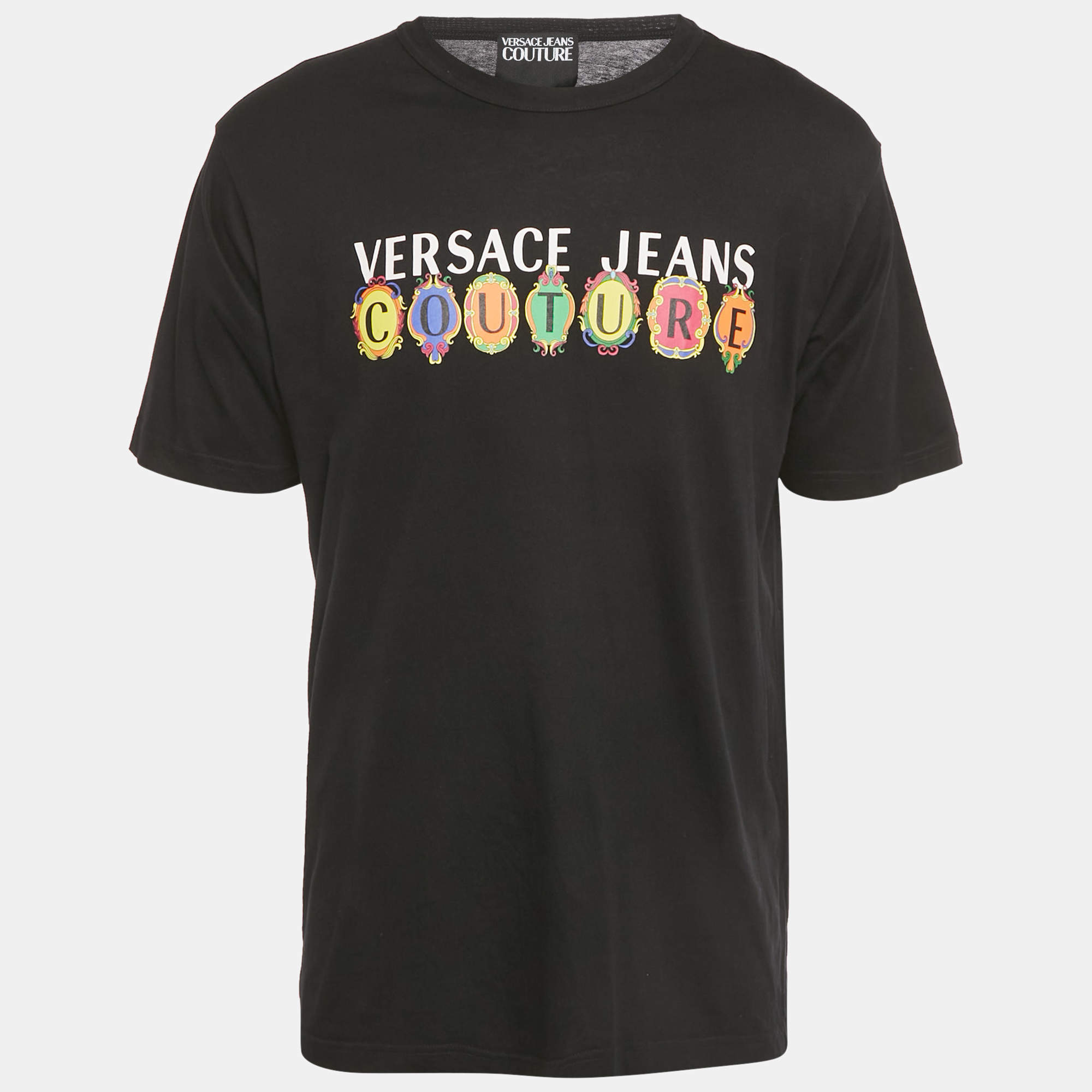 Pre Owned Versace Jeans Couture Black Logo Print Jersey T-Shirt XL