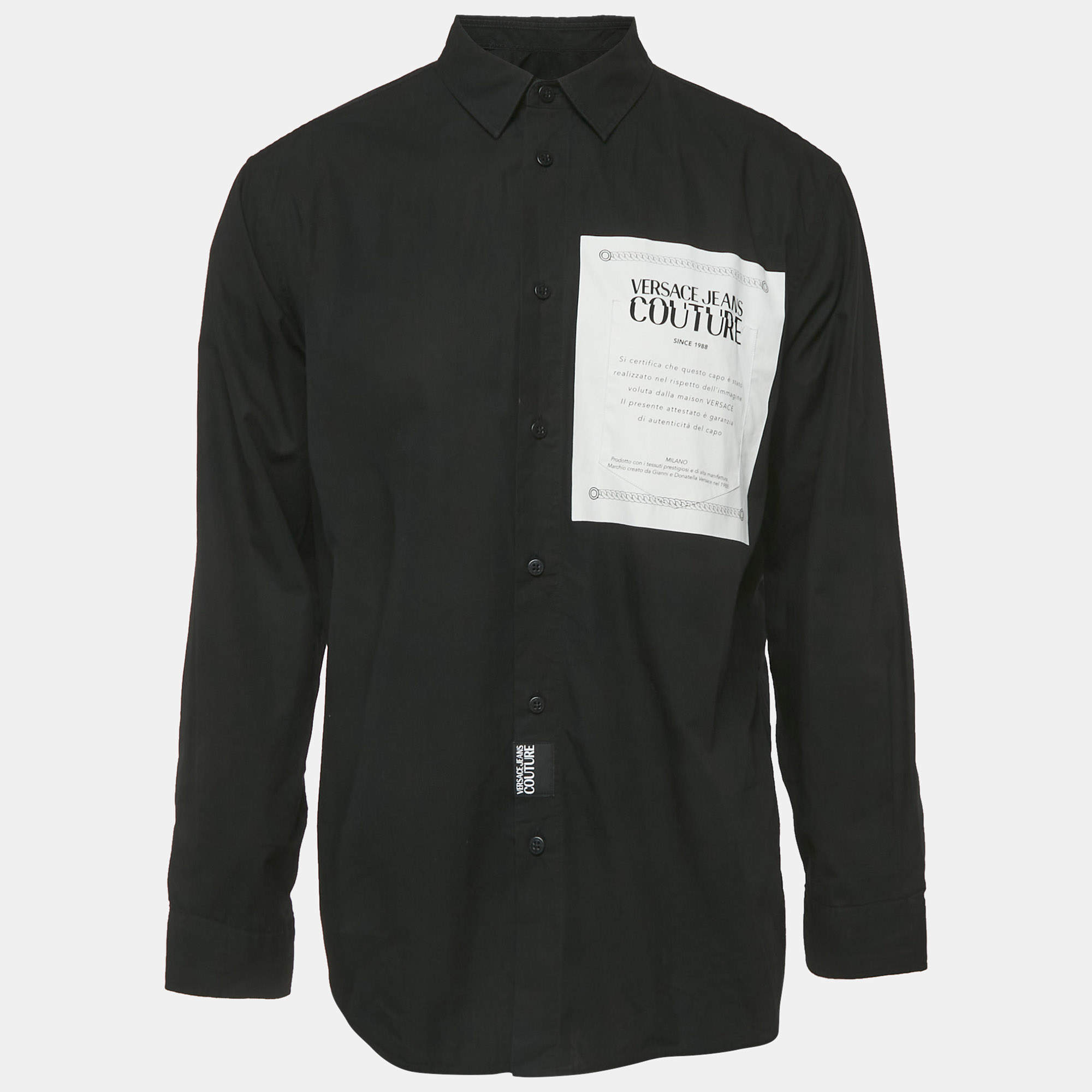 Pre Owned قميص فيرساتشي جينز كوتور قطن أسود بطبعات مقاس كبير جدًا - إكس لارج