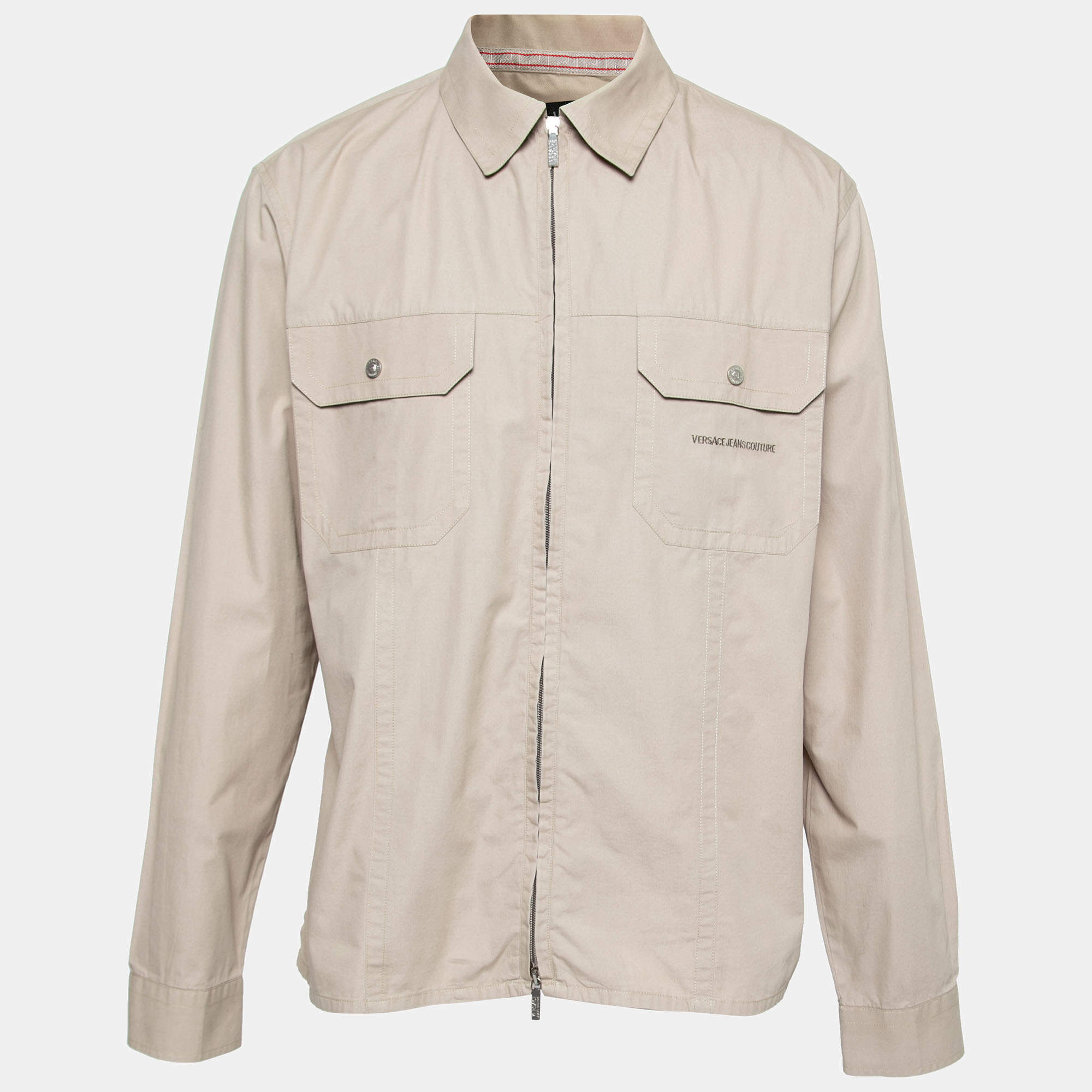 Pre Owned Versace Jeans Couture Beige Cotton Zip Front Shirt XXL
