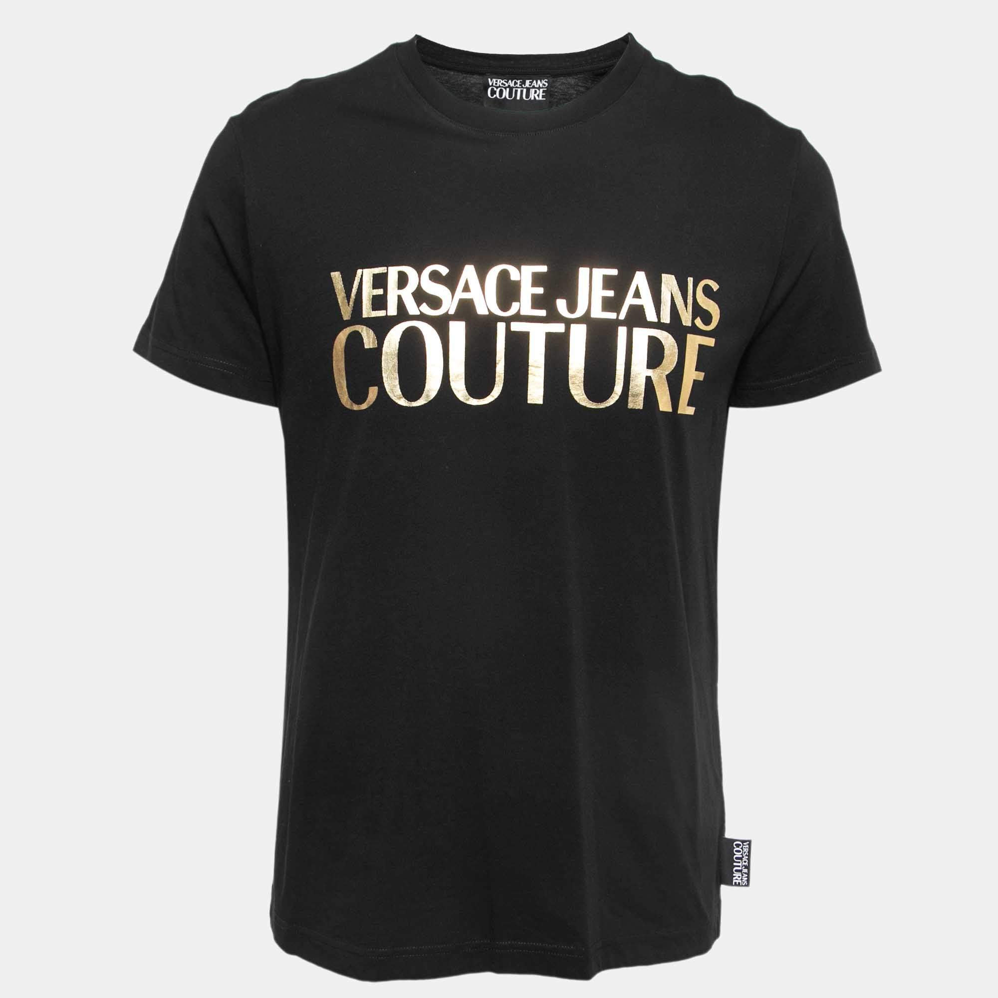 Pre Owned Versace Jeans Couture Black Logo Print Cotton Half Sleeve T-Shirt XL