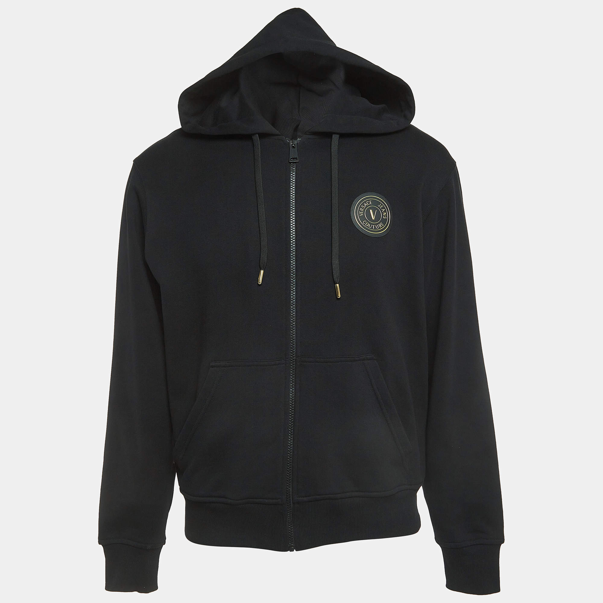 Versace Jeans Couture Black Cotton Logo Applique Hoodie M
