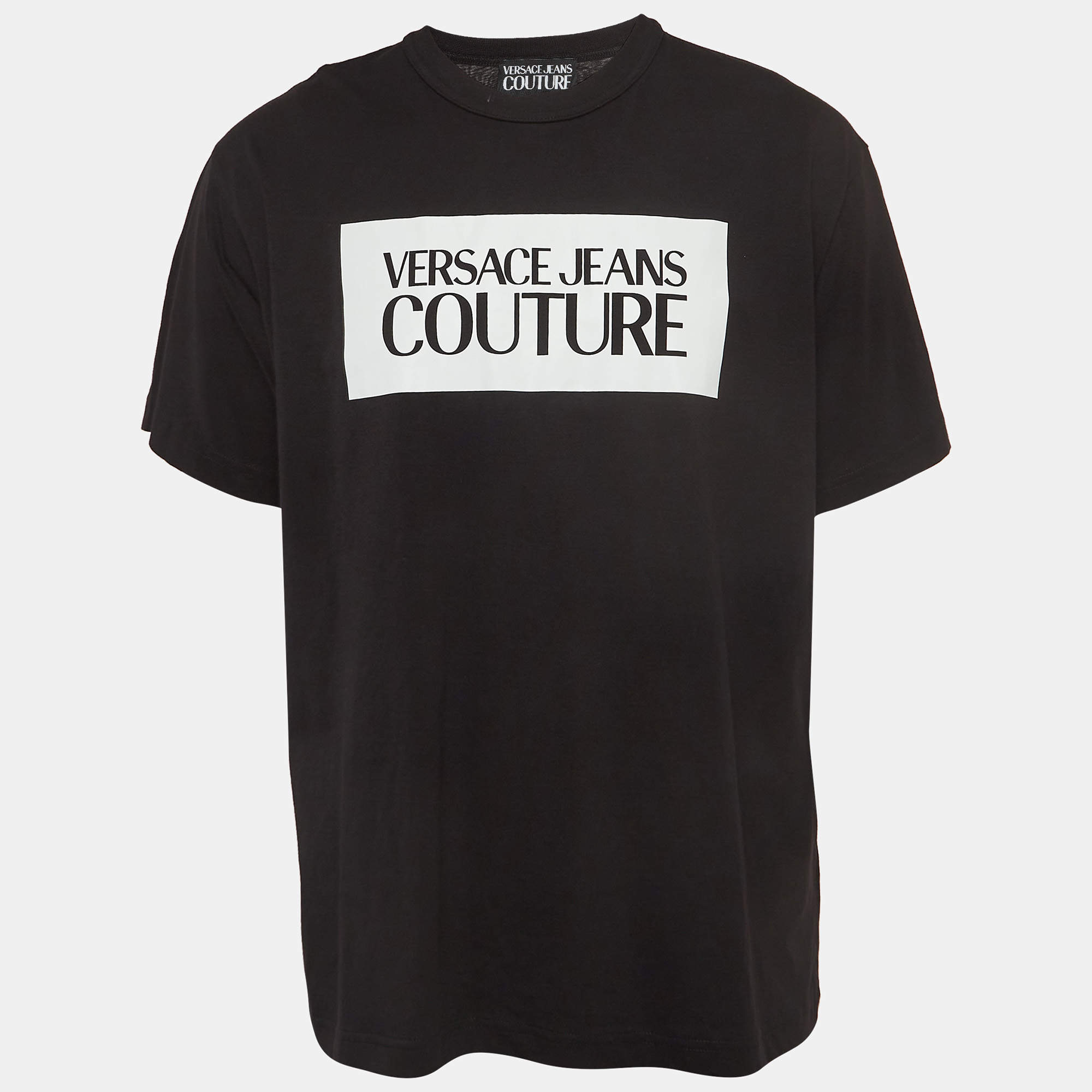 مملوكة مسبقًا Versace Jeans Couture Black Logo Print Cotton Knit Half Sleeve T-Shirt XL