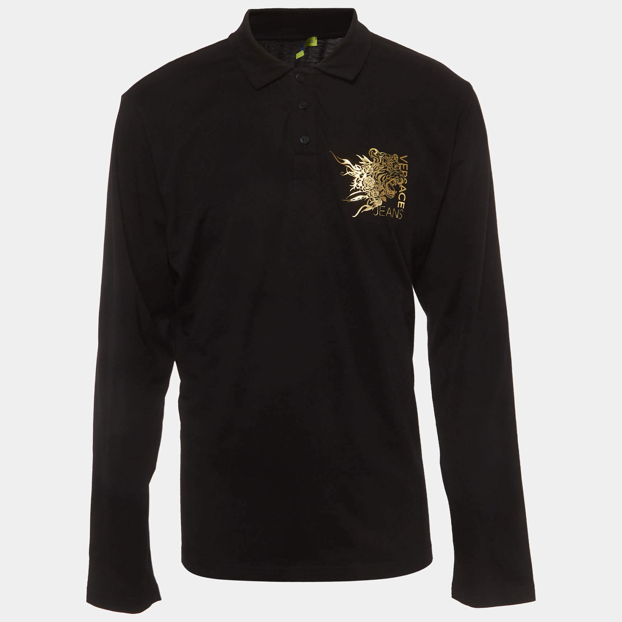 Pre Owned Versace Jeans Black Logo Tiger Graphic Jersey Polo Shirt XXXL