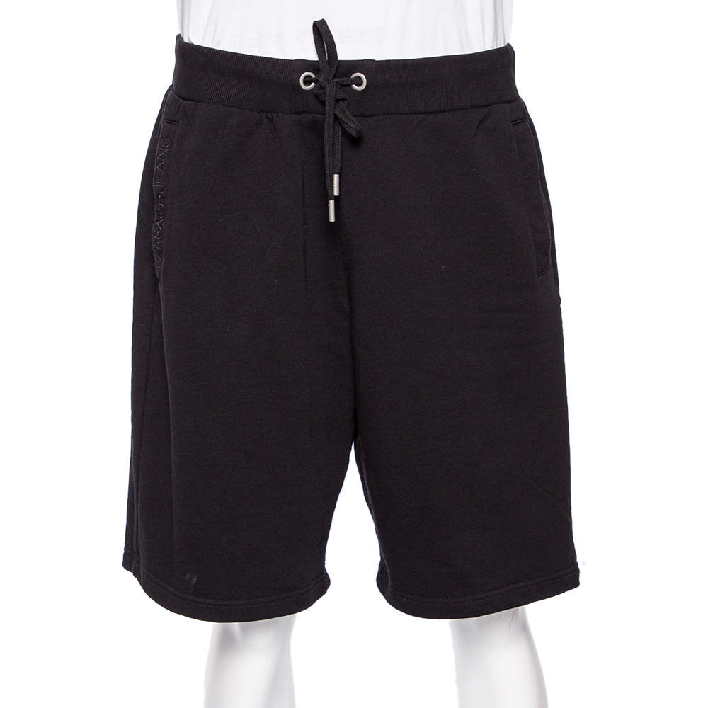 Pre Owned Versace Jeans Black Knit Logo Embroidered Shorts XL