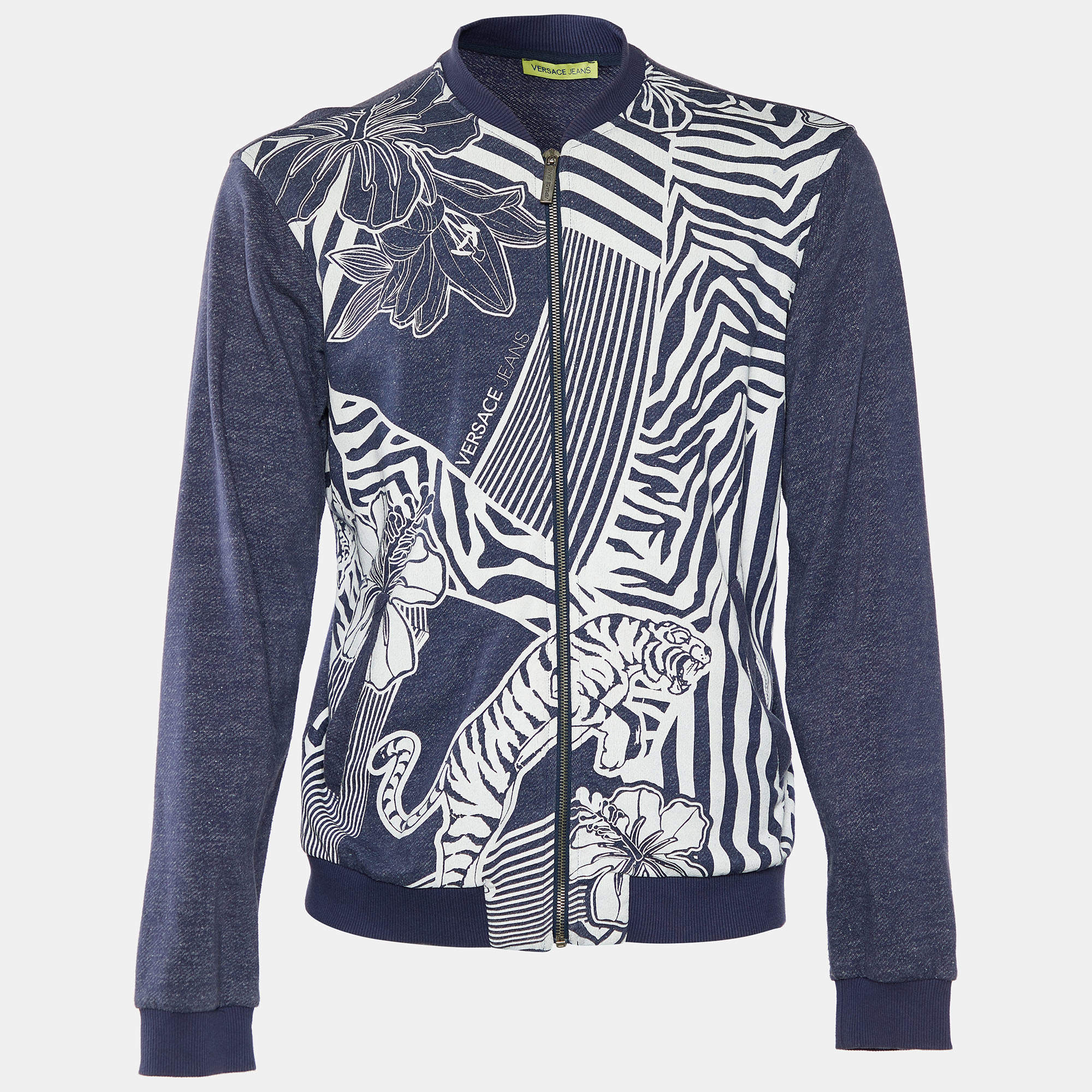 Versace Jeans Blue Printed Knit Zip Front Jacket M