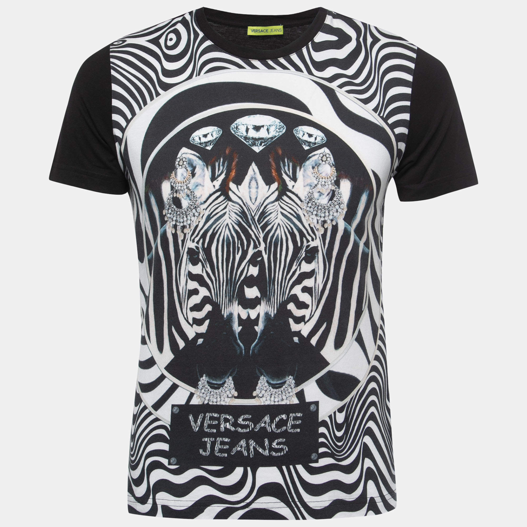 Pre Owned Versace Jeans Black Printed Cotton Crew Neck Short Sleeve T-Shirt S