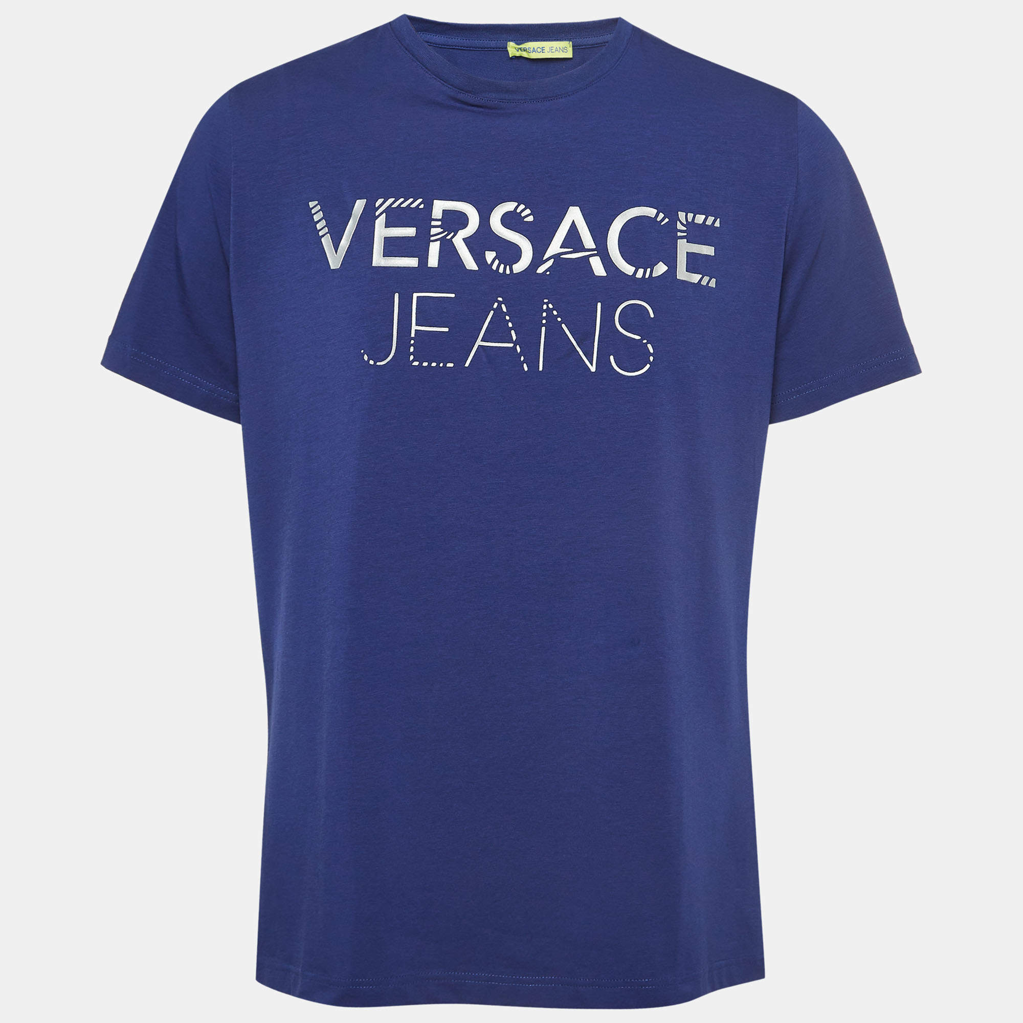 مملوكة مسبقًا Versace Jeans Blue Logo Printed Cotton Jersey Crew Neck T-Shirt XXXL