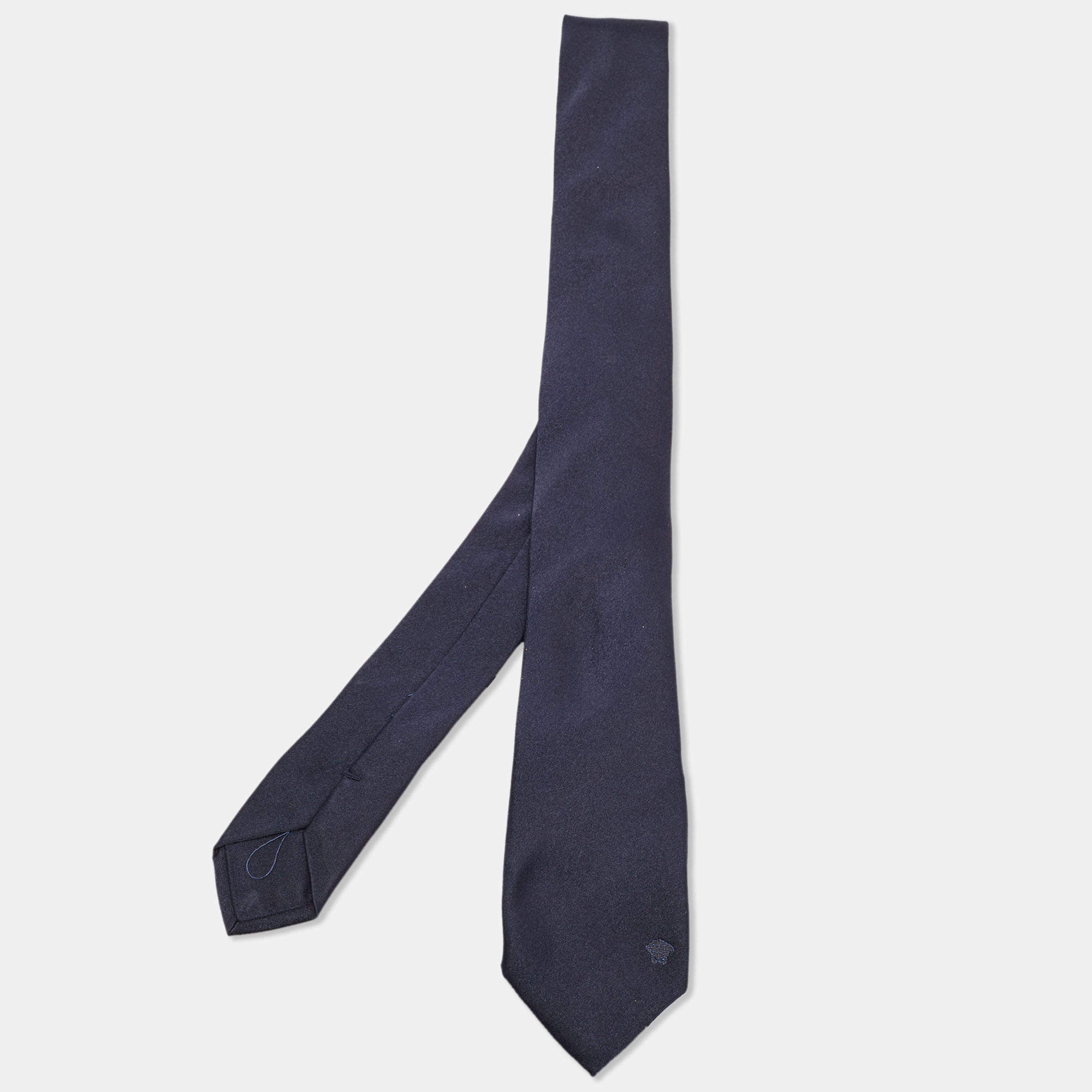 Versace Navy Blue Medusa Patterned Silk Tie